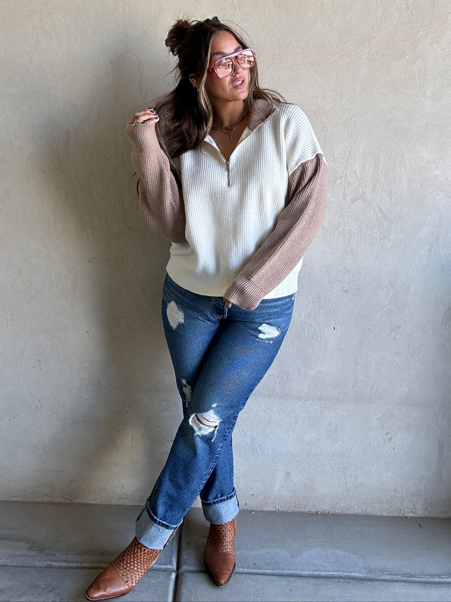 Kerianne Sweater in Beige & Cream