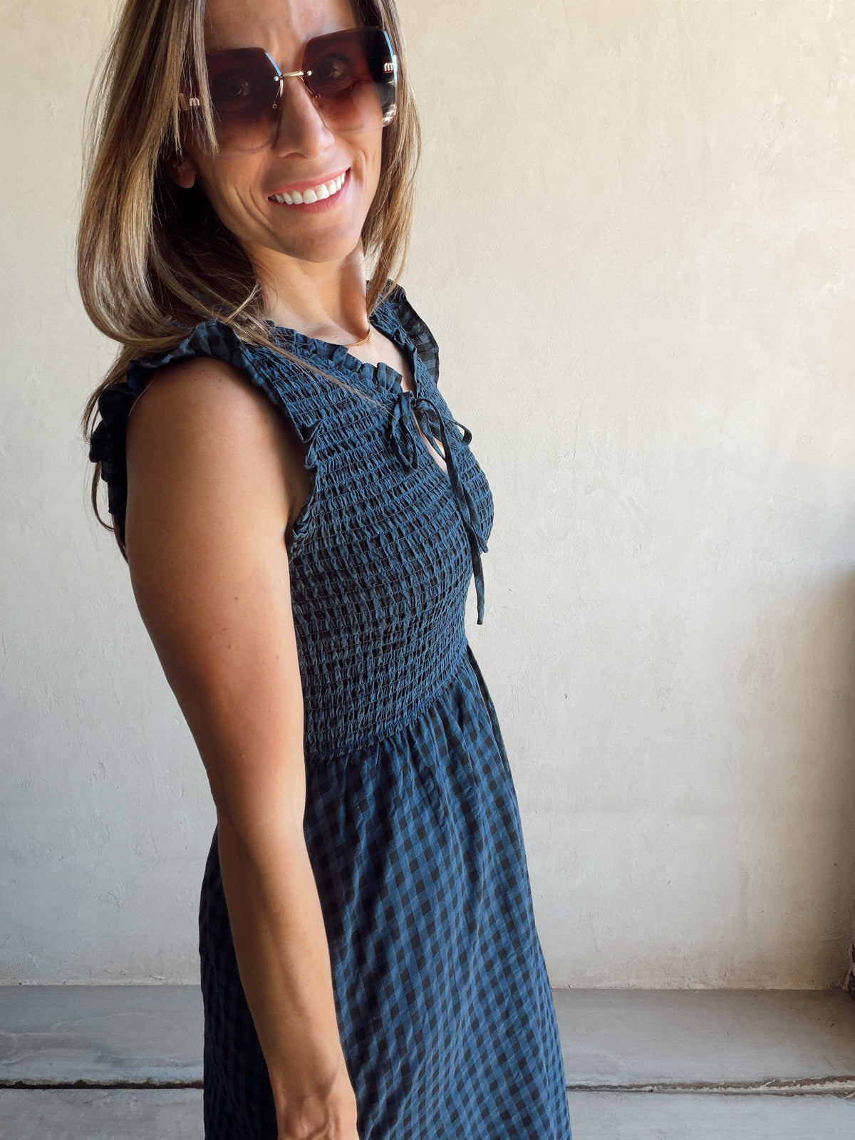 Karina Dress in Navy & Black Gingham - Ships October 13th