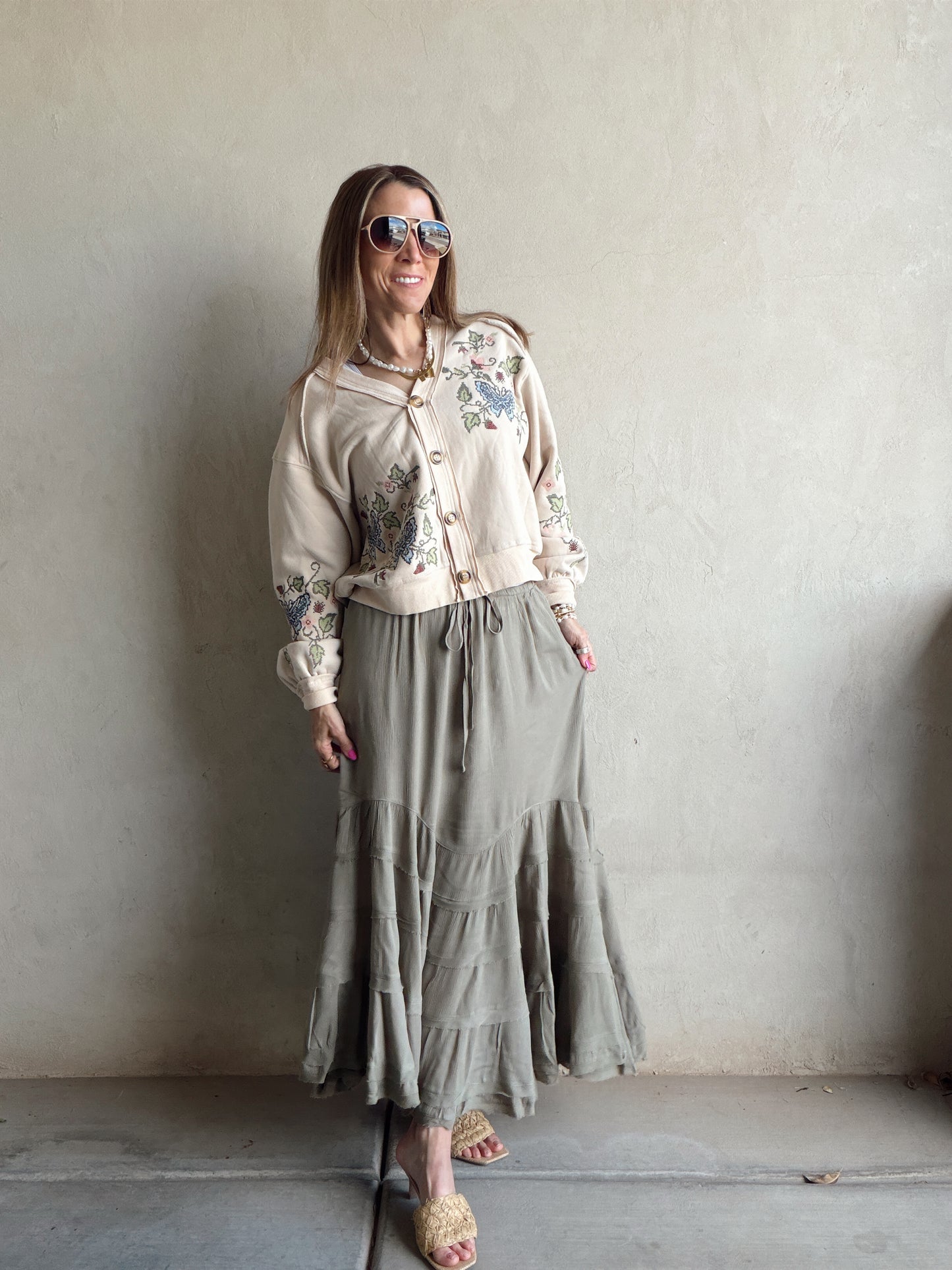 Paisley Boho Skirt in Light Beige