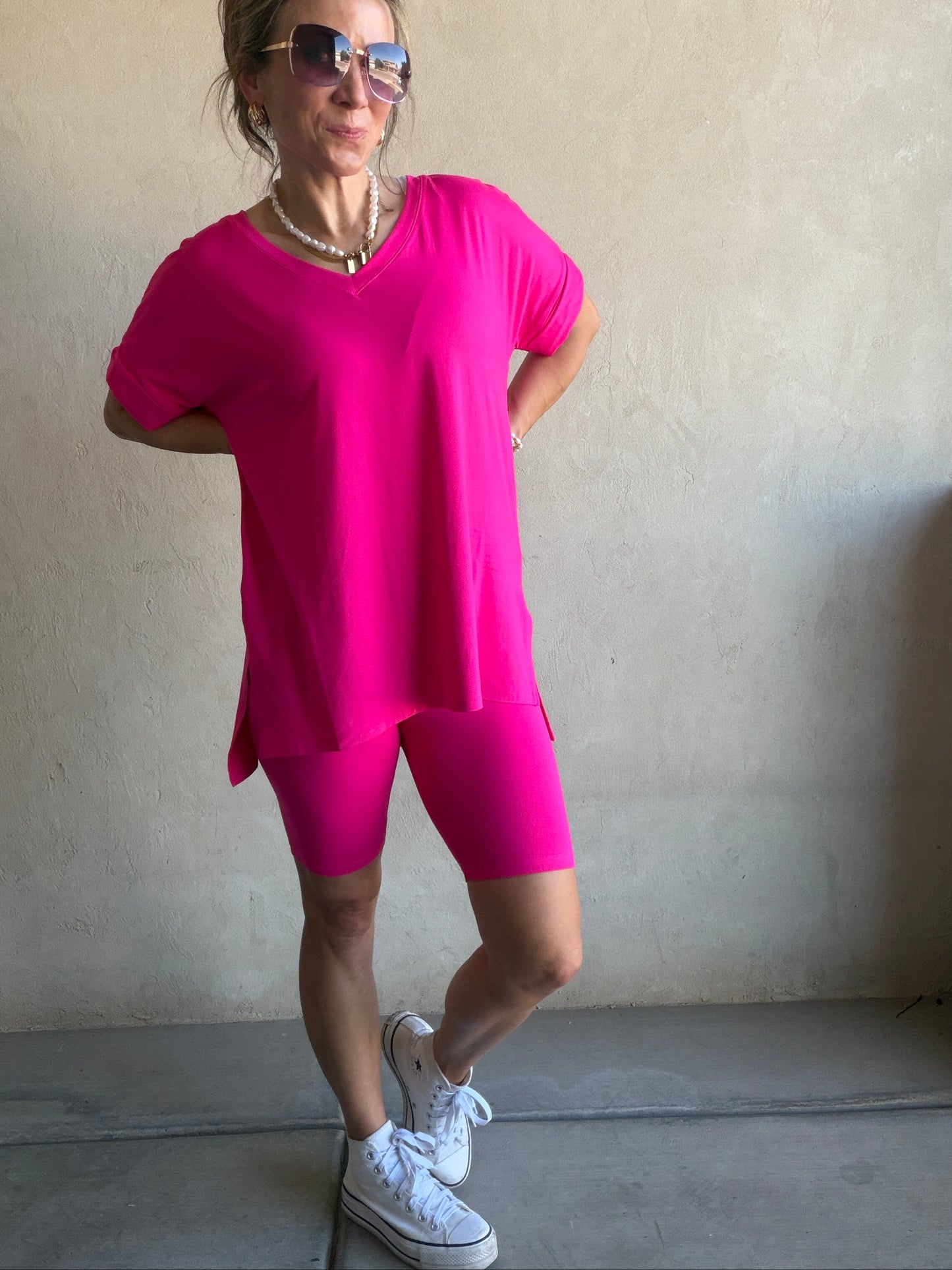 Jillian Heavenly Biker Set in Hot Pink