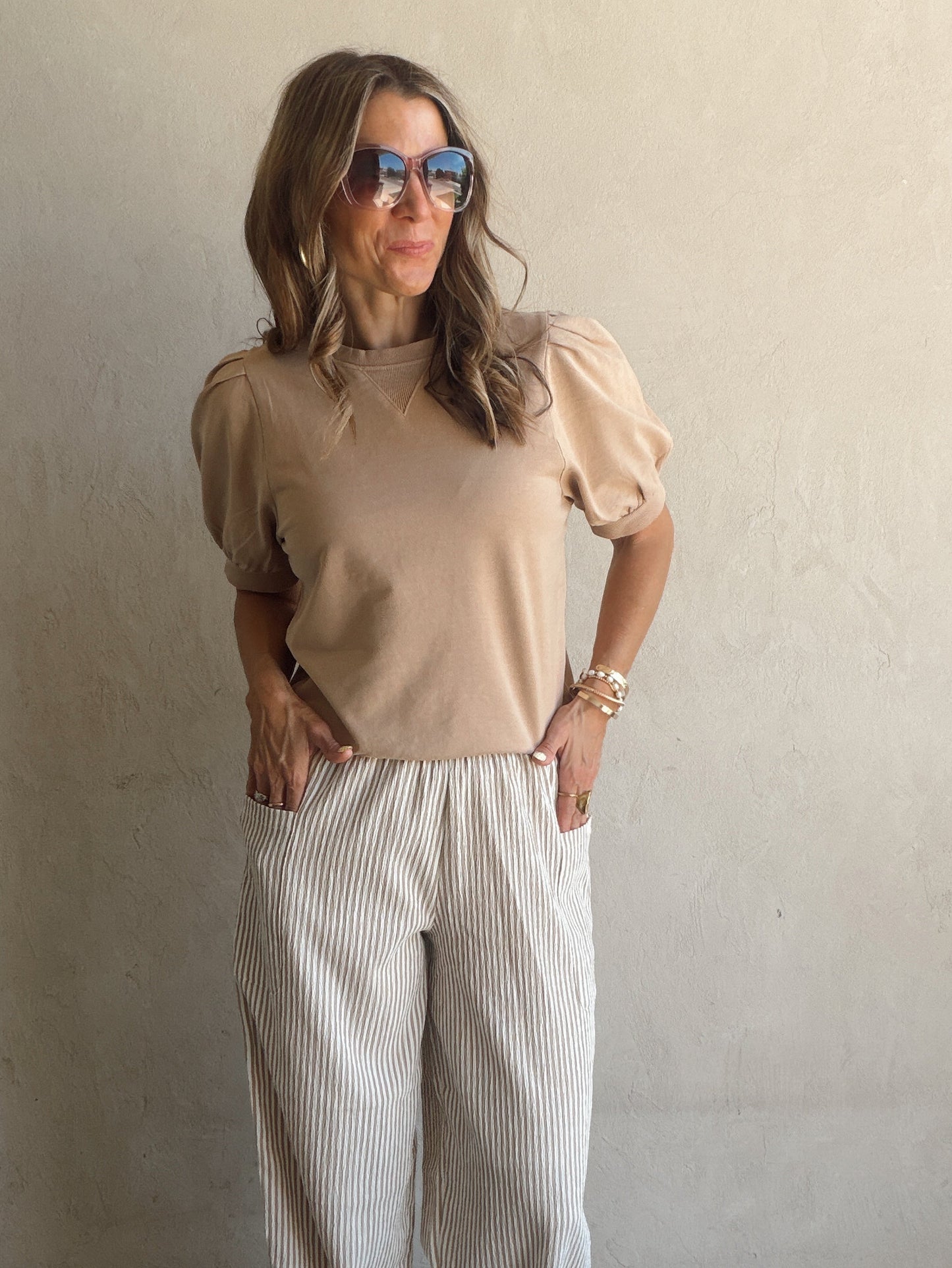 Natalie Puff Sleeve Top in Tan
