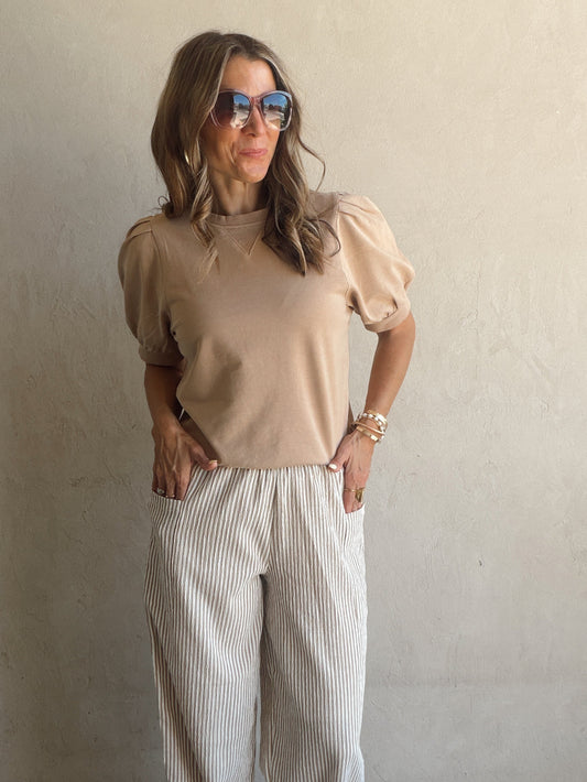 Natalie Puff Sleeve Top in Tan