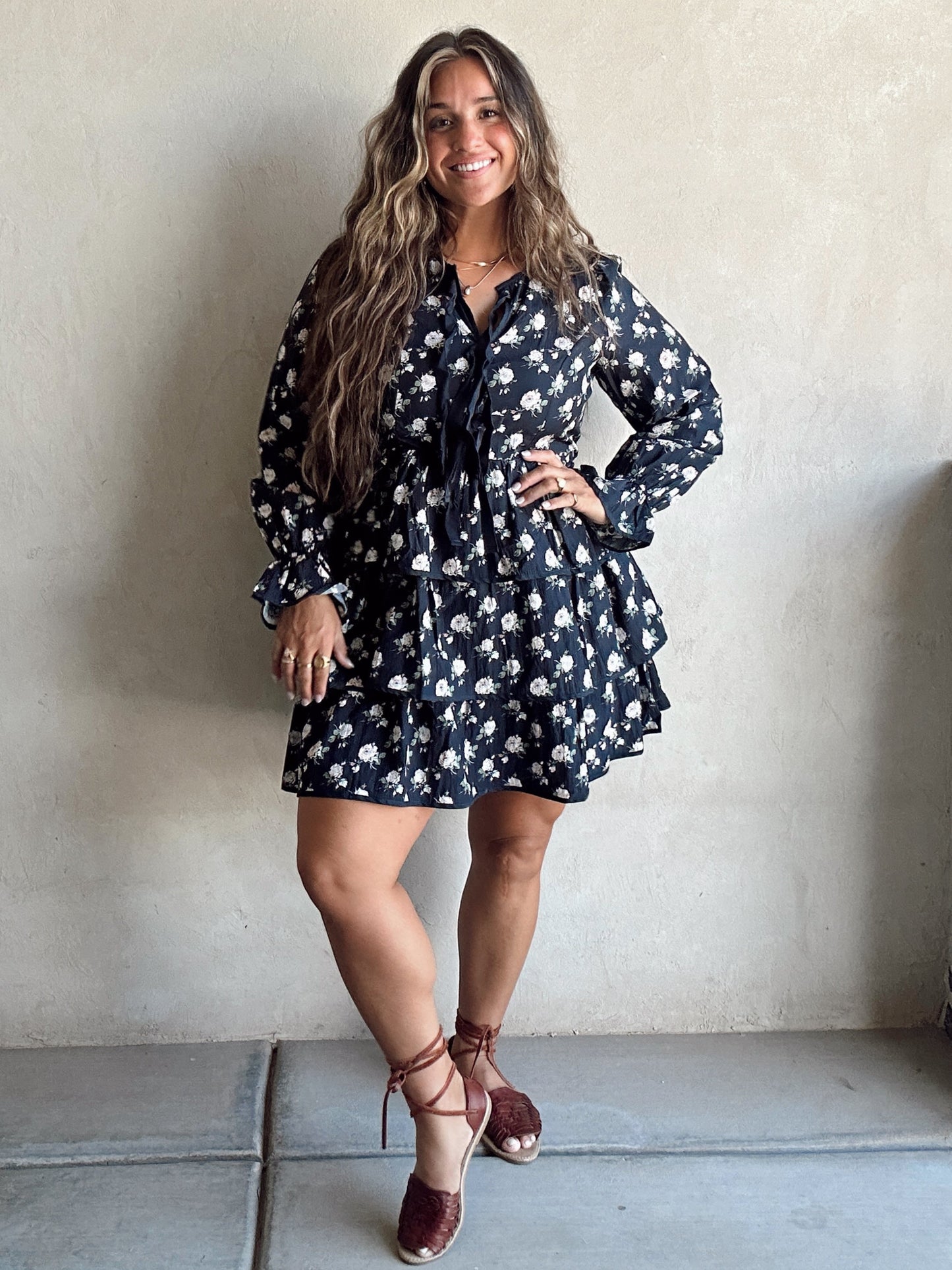 Miya Floral Dress in Dark Navy