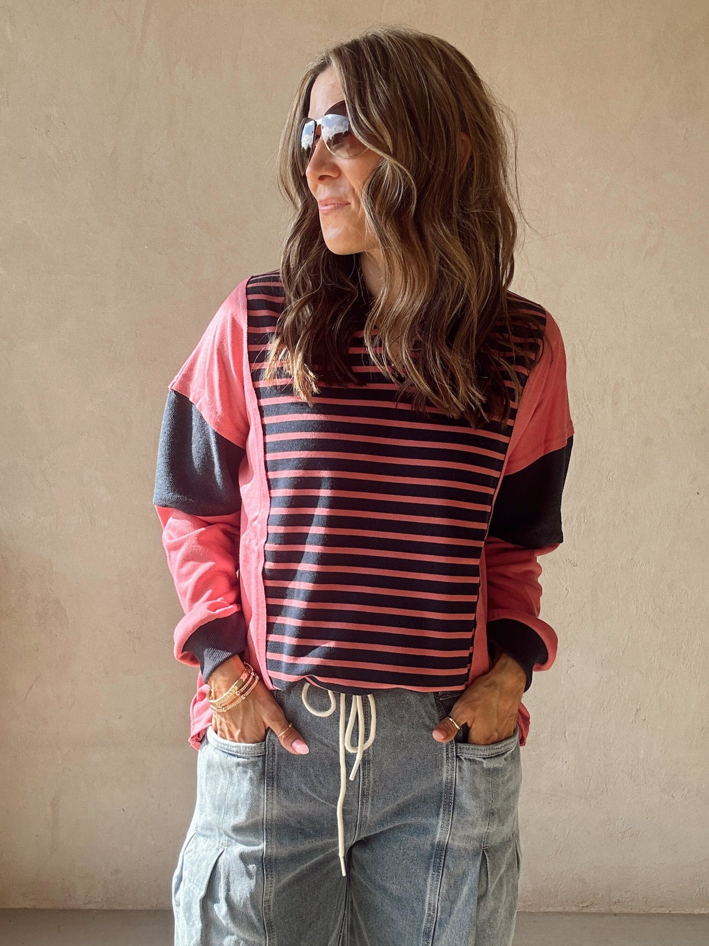 McKell Striped Pullover in Pink & Navy
