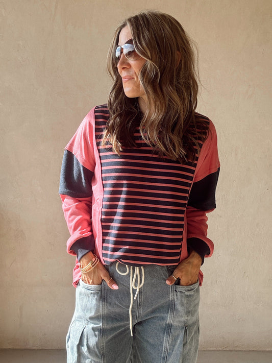McKell Striped Pullover in Pink & Navy