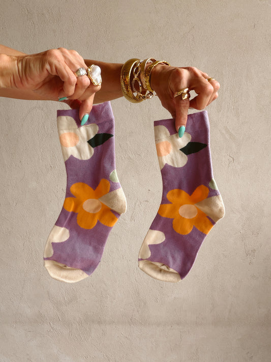 Floral Daisy Socks in Purple