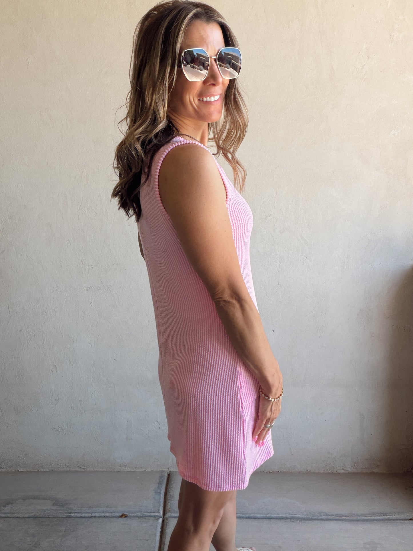 Naomi Ribbed Dress in Bubblegum Pink