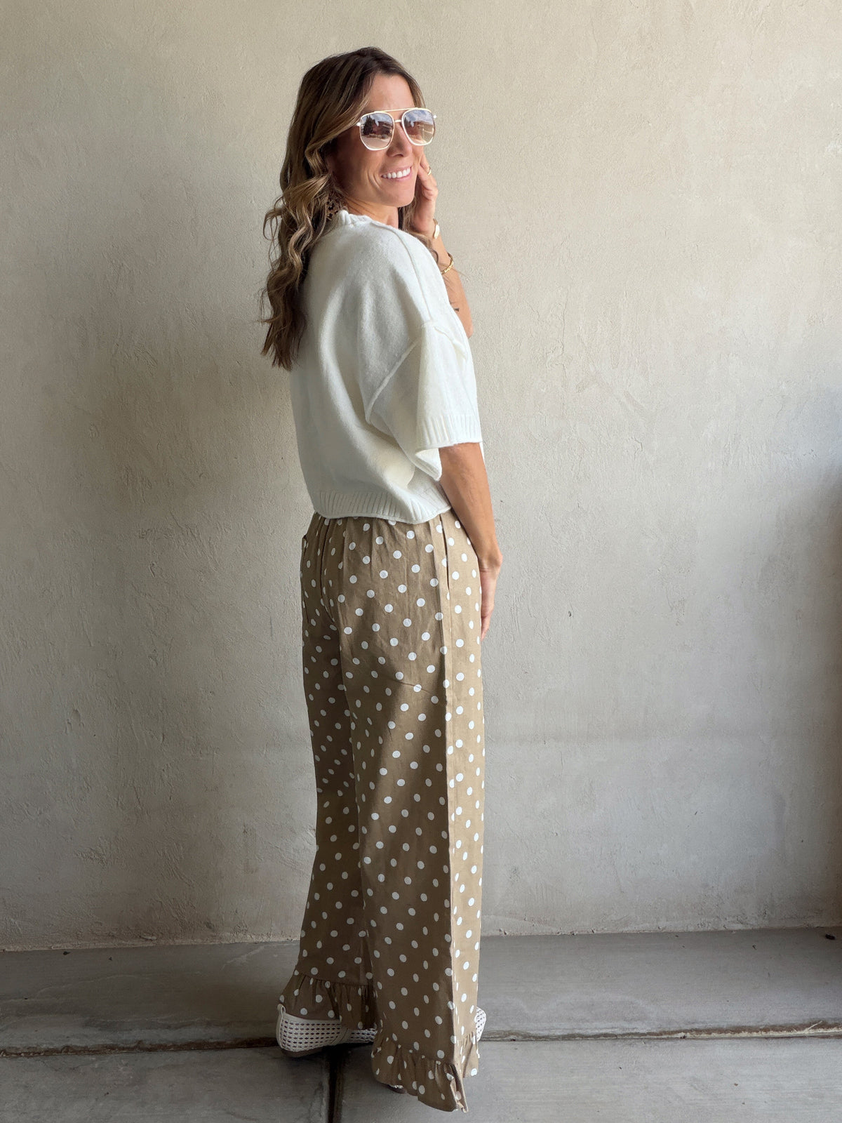 Heather Polka Dot Pants in Tan & Ivory