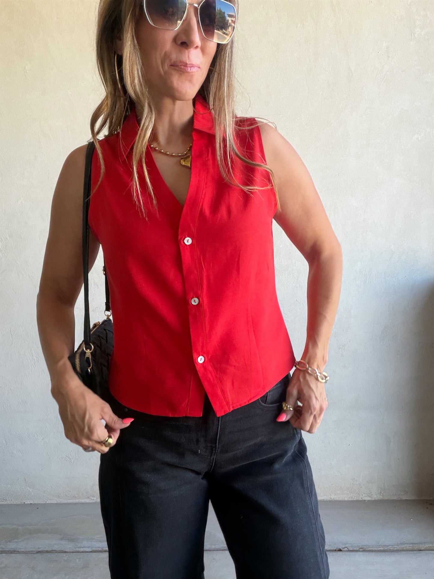 Cass Collared Tank in Red
