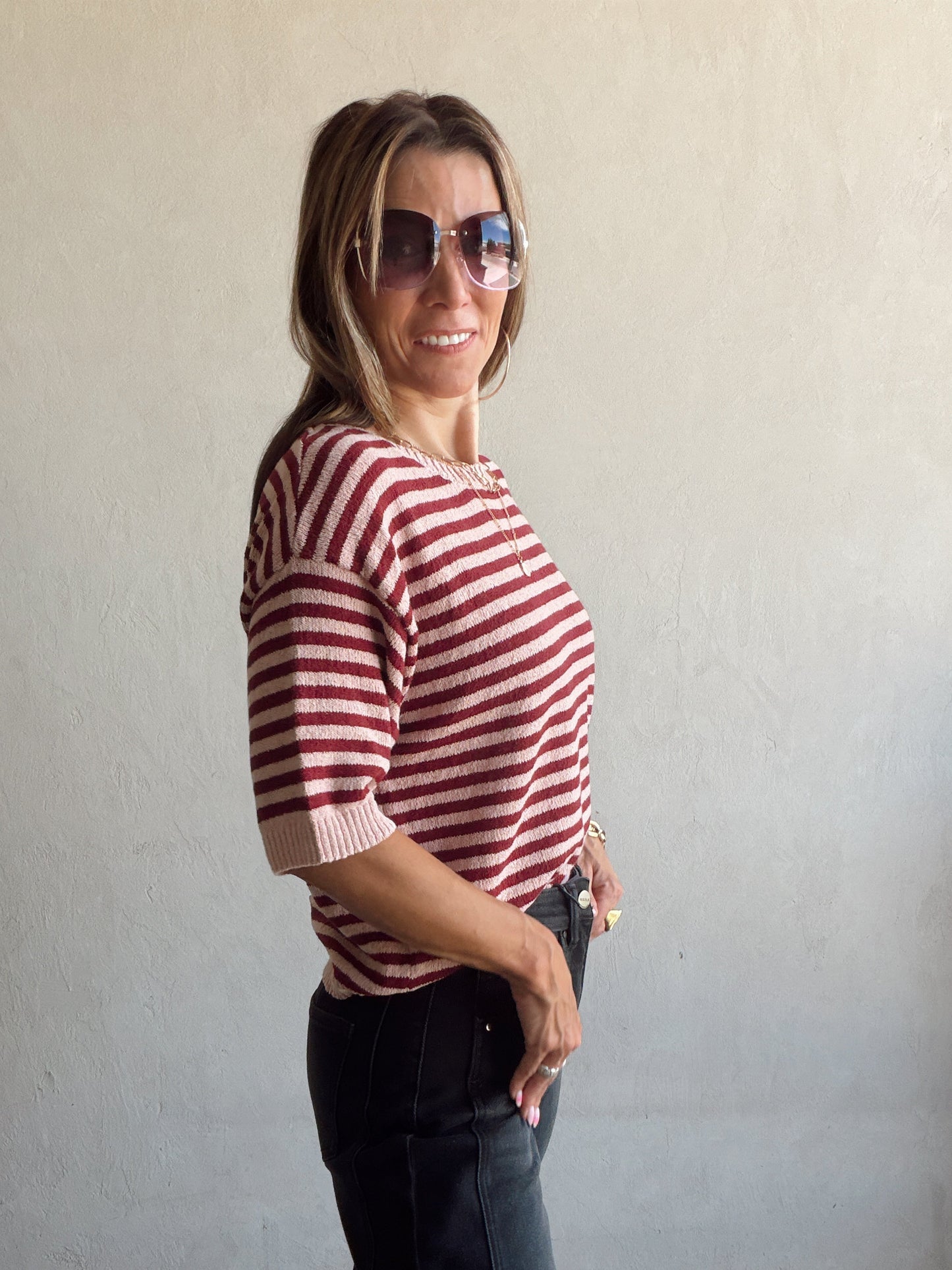 Emerald Striped Top in Mauve & Burgundy