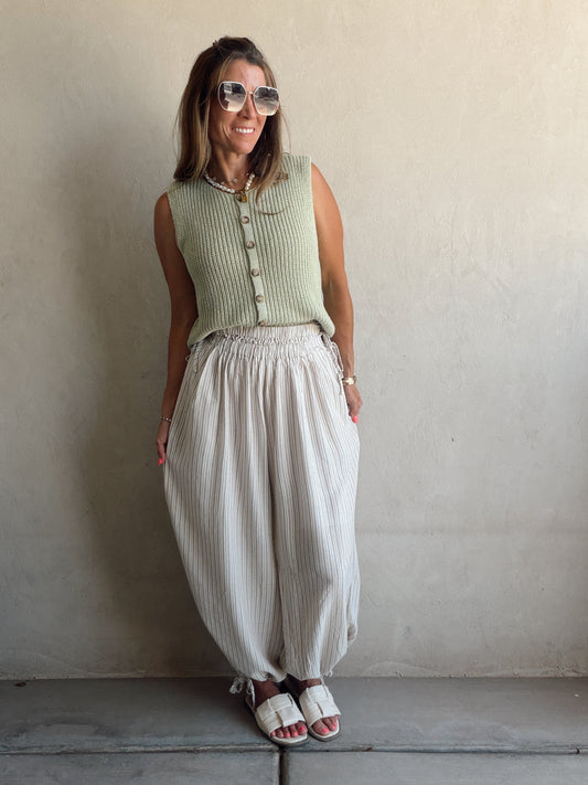 Sherry Striped Parachute Pants in Mocha & Ivory