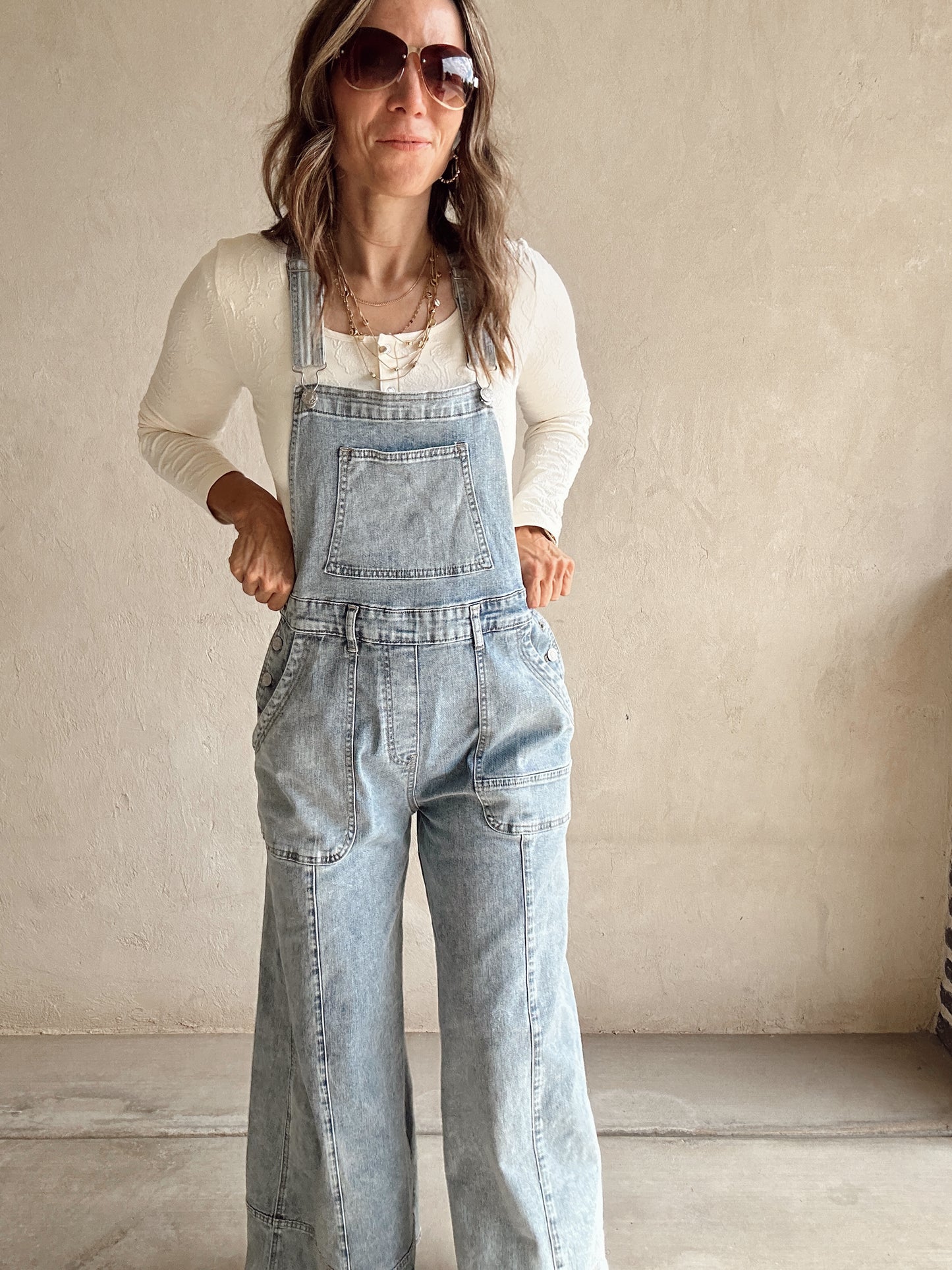 Charlie Wide Leg Overalls in Light Wash