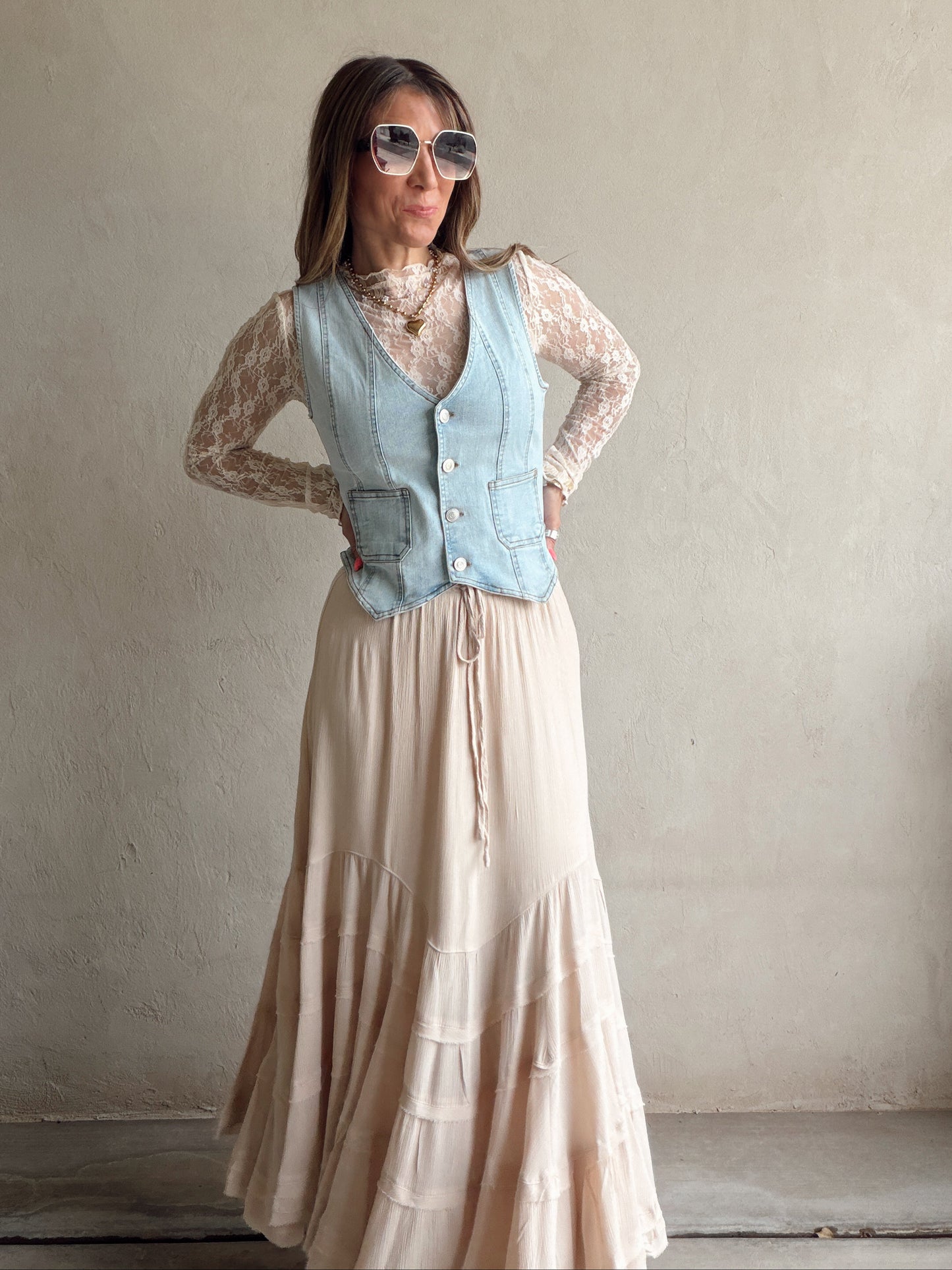 Paisley Boho Skirt in Light Beige