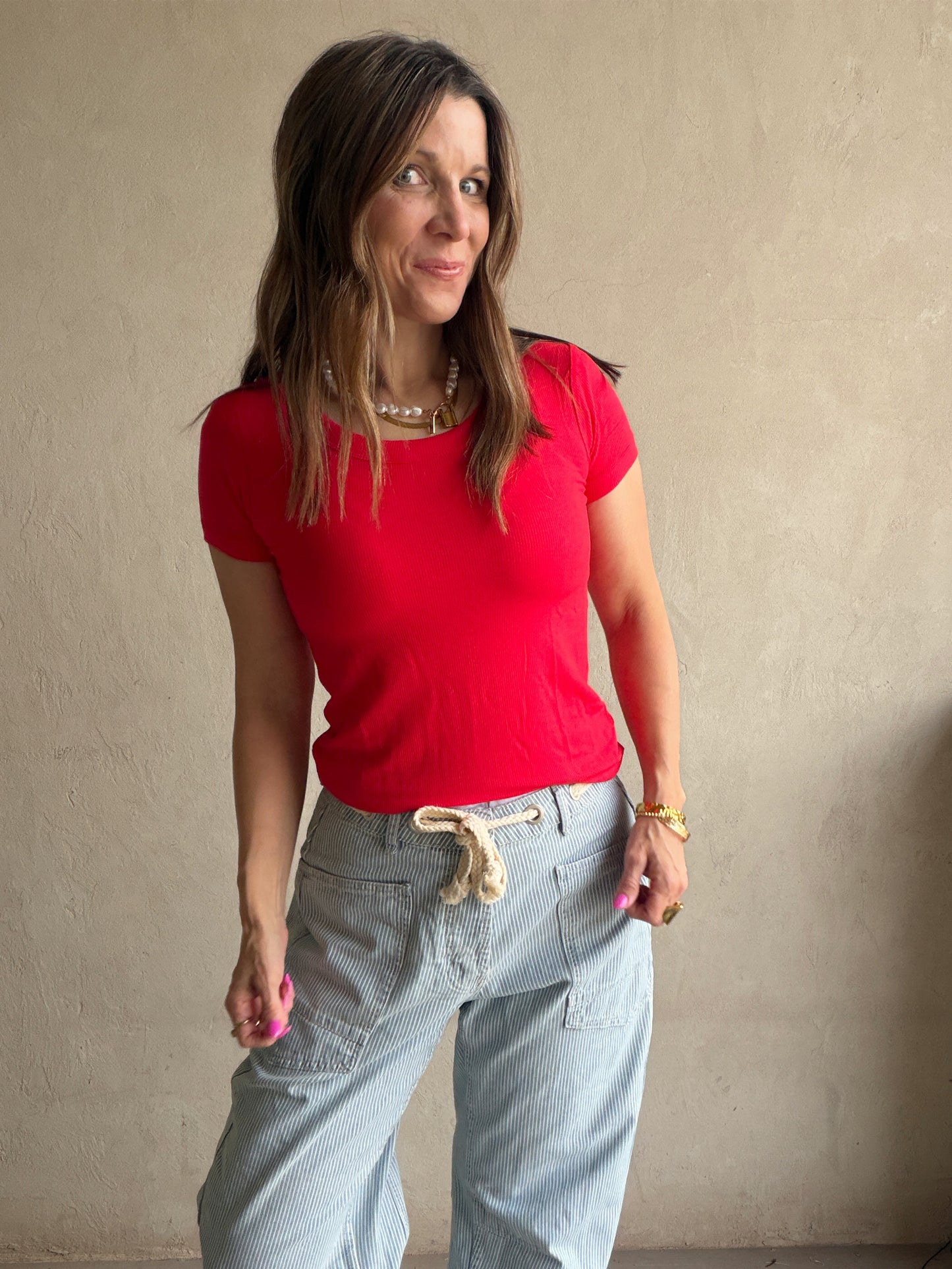 Sonny Ribbed Top in Red