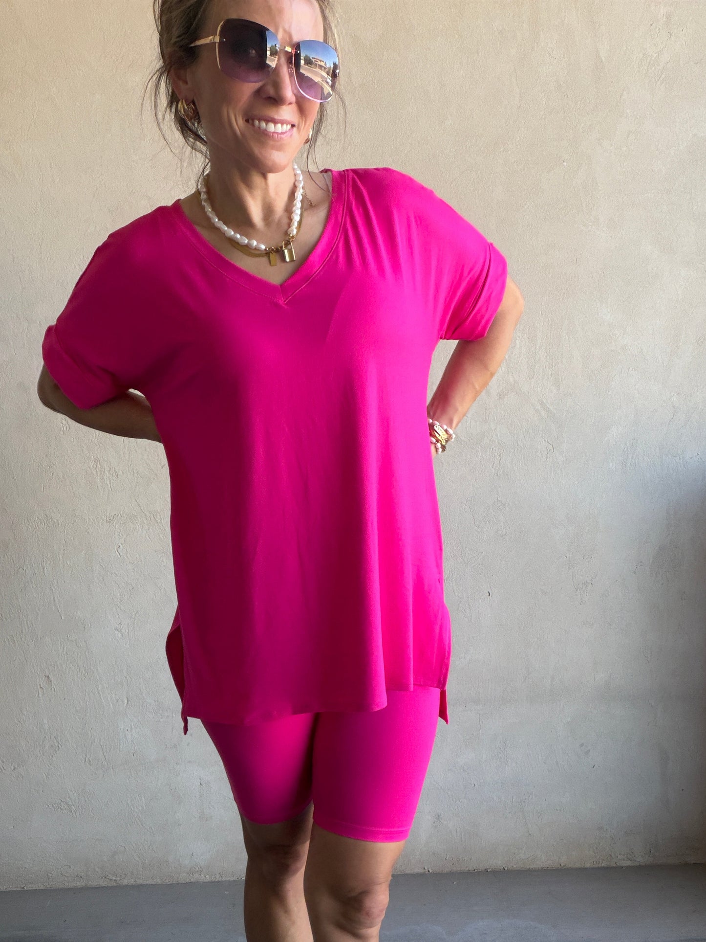 Jillian Heavenly Biker Set in Hot Pink