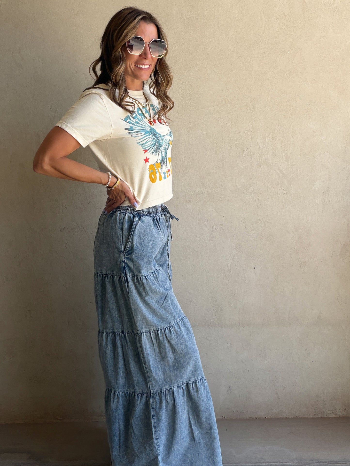 Tyra Tiered Pants in Medium Wash