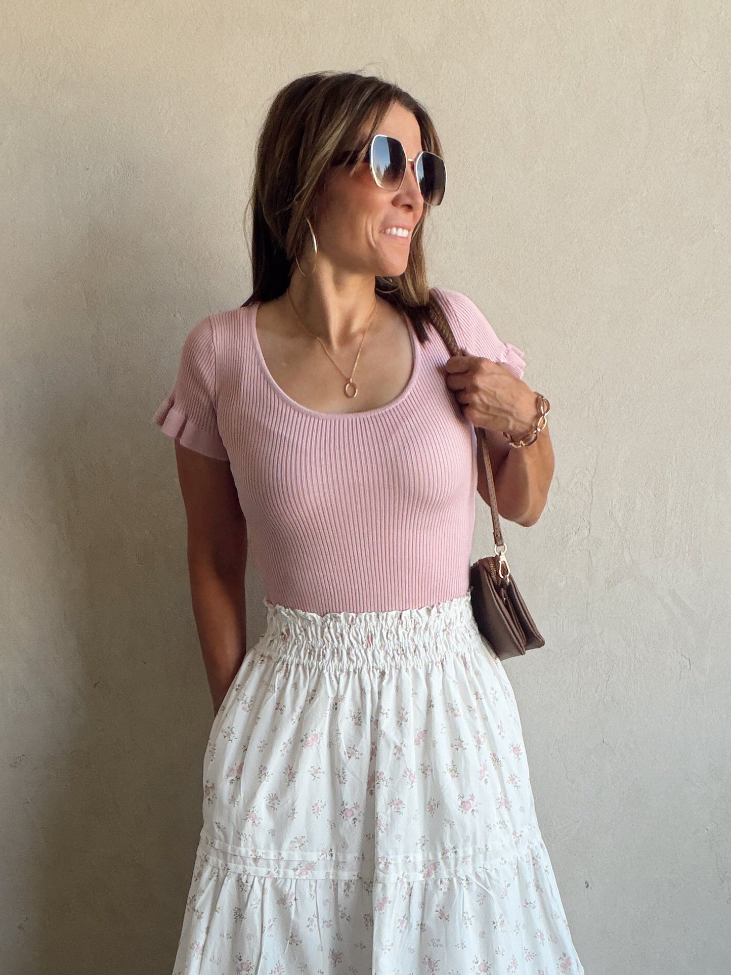 Rilee Ribbed Scoop Neck Top in Mauve