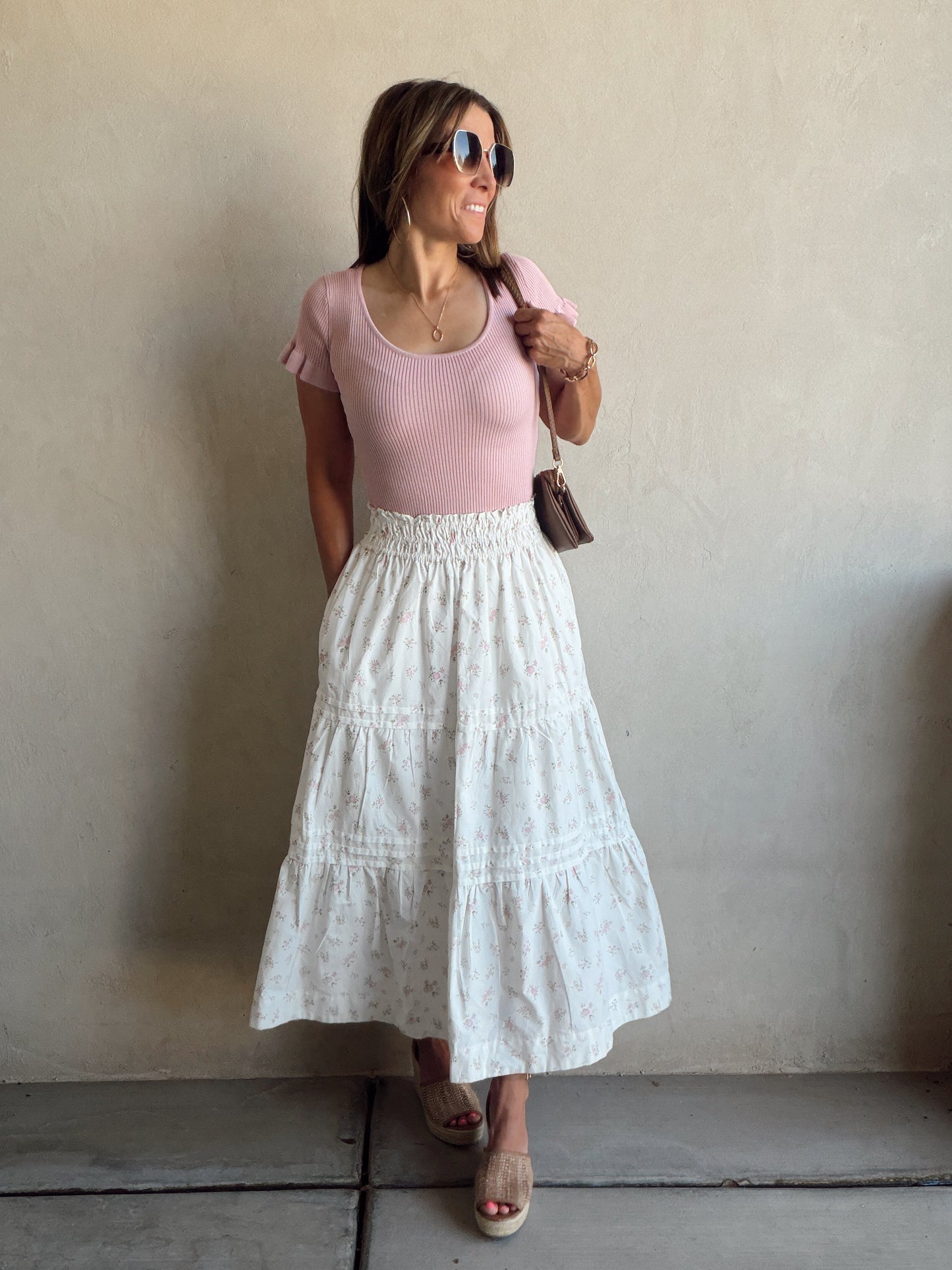 Kynlee Skirt in White & Pink & Green Floral