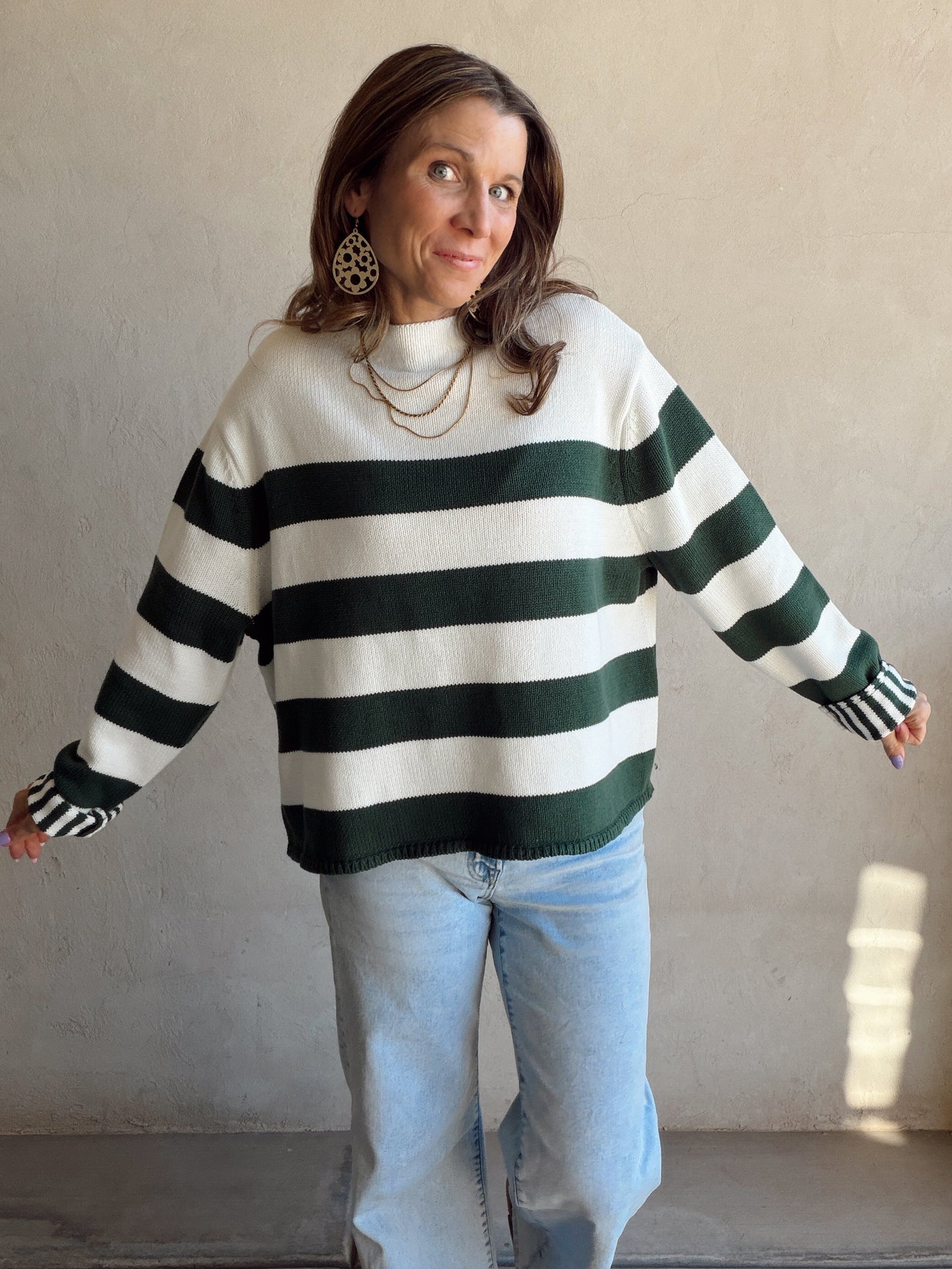 Izzy Green & White Stripe Sweater