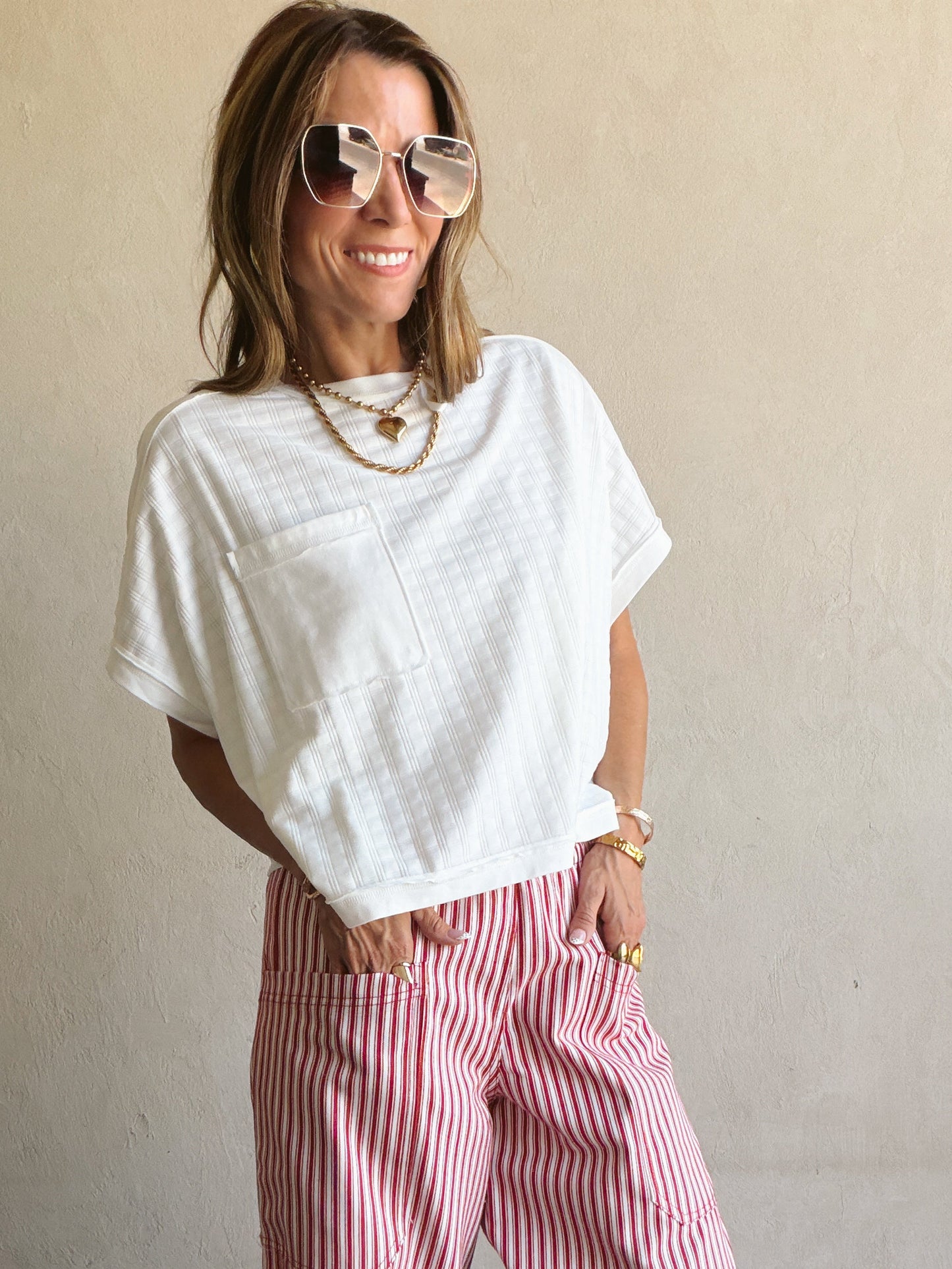 Kellie Boxy Textured Tee in White