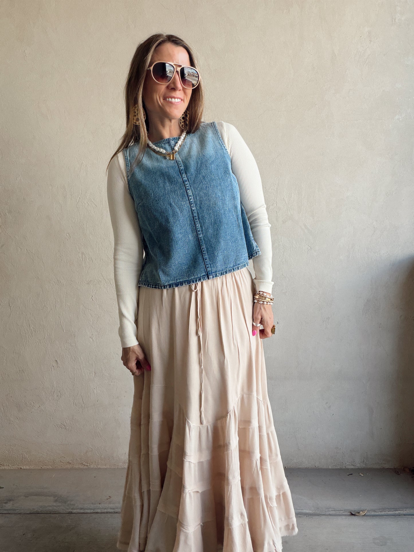 Paisley Boho Skirt in Light Beige