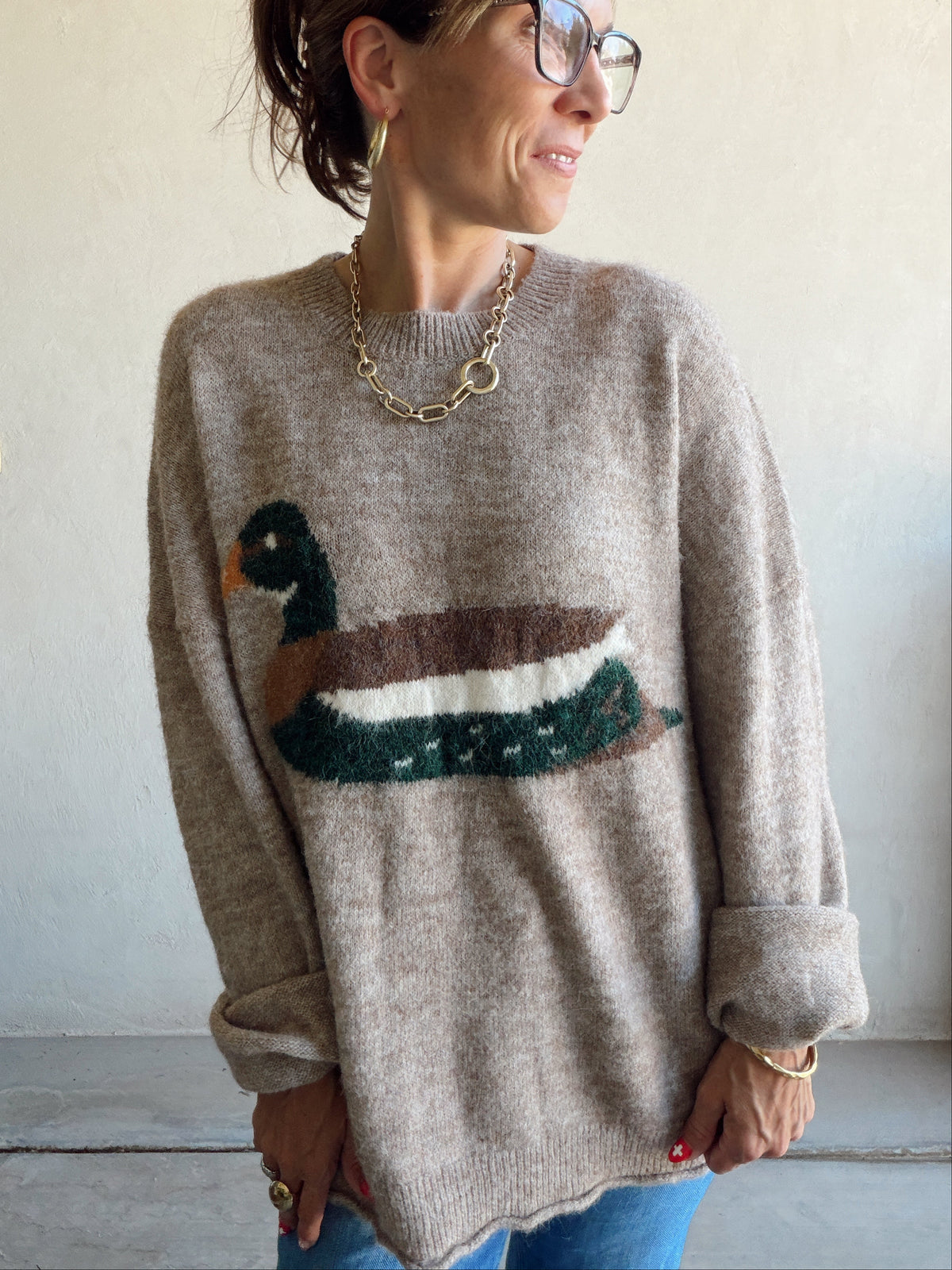 Mallory Mallard Duck Sweater in Beige