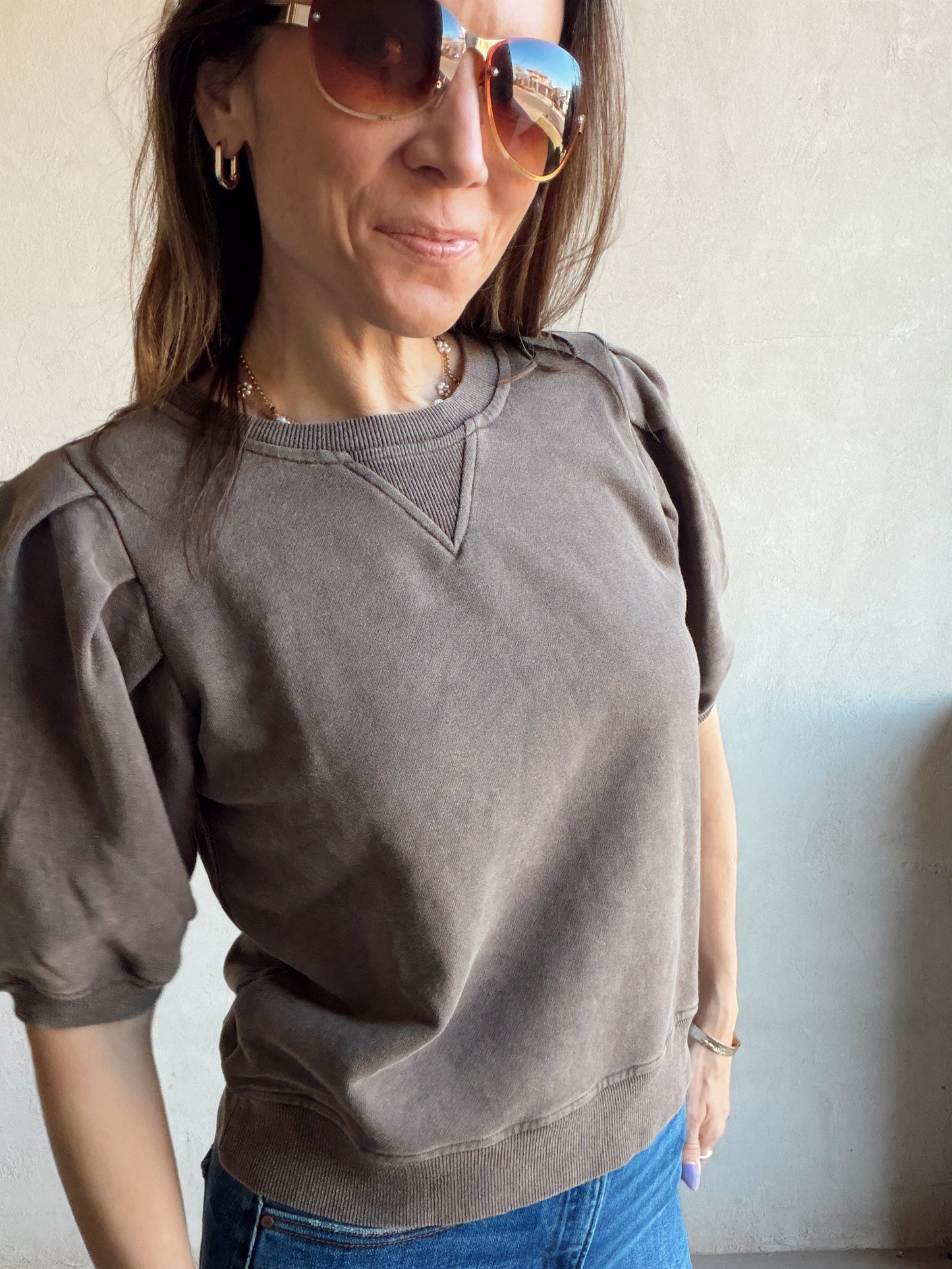 Capri Mineral Wash Top in Chocolate