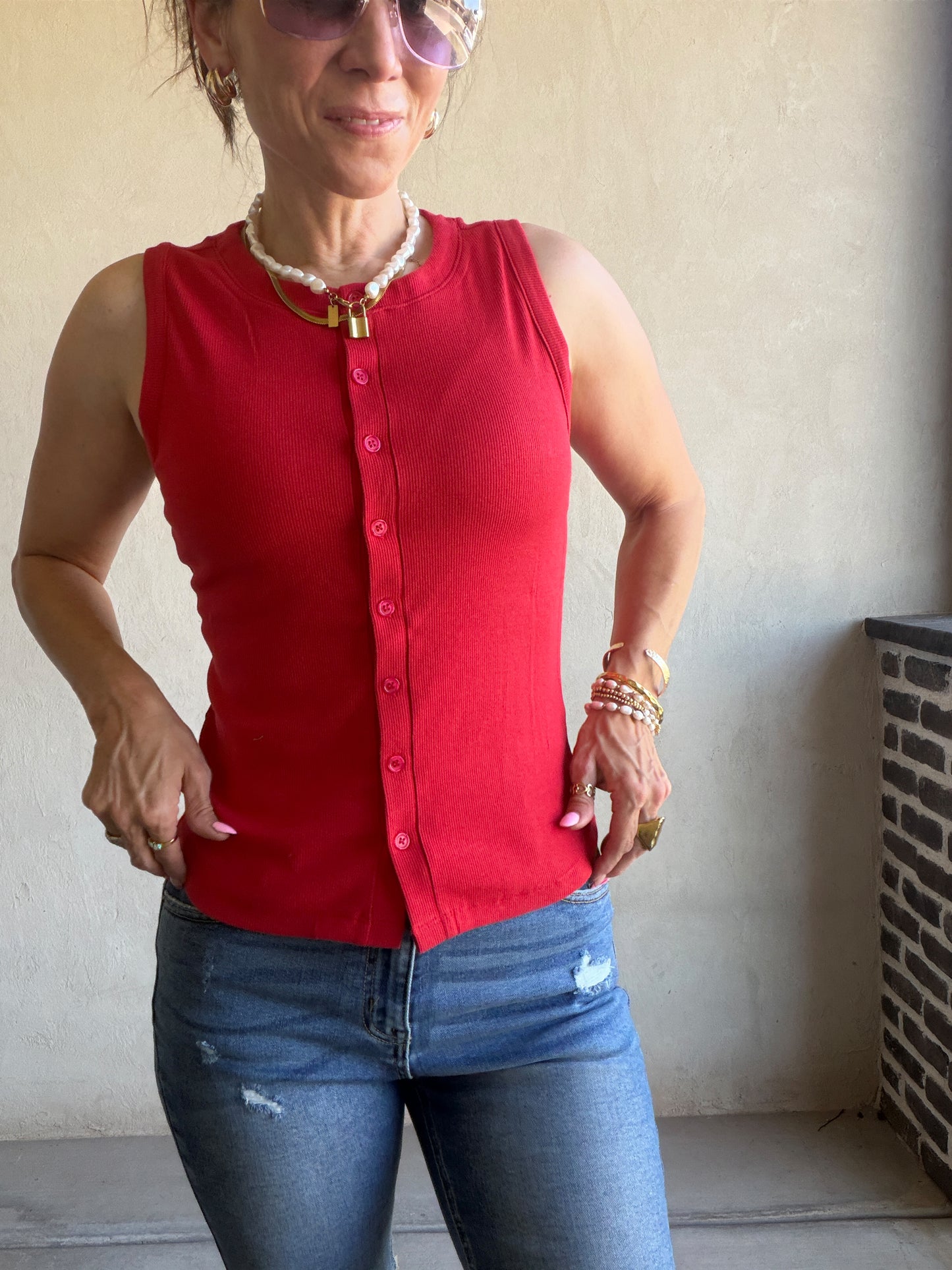 Whitney Ribbed Sleeveless Tank in Red