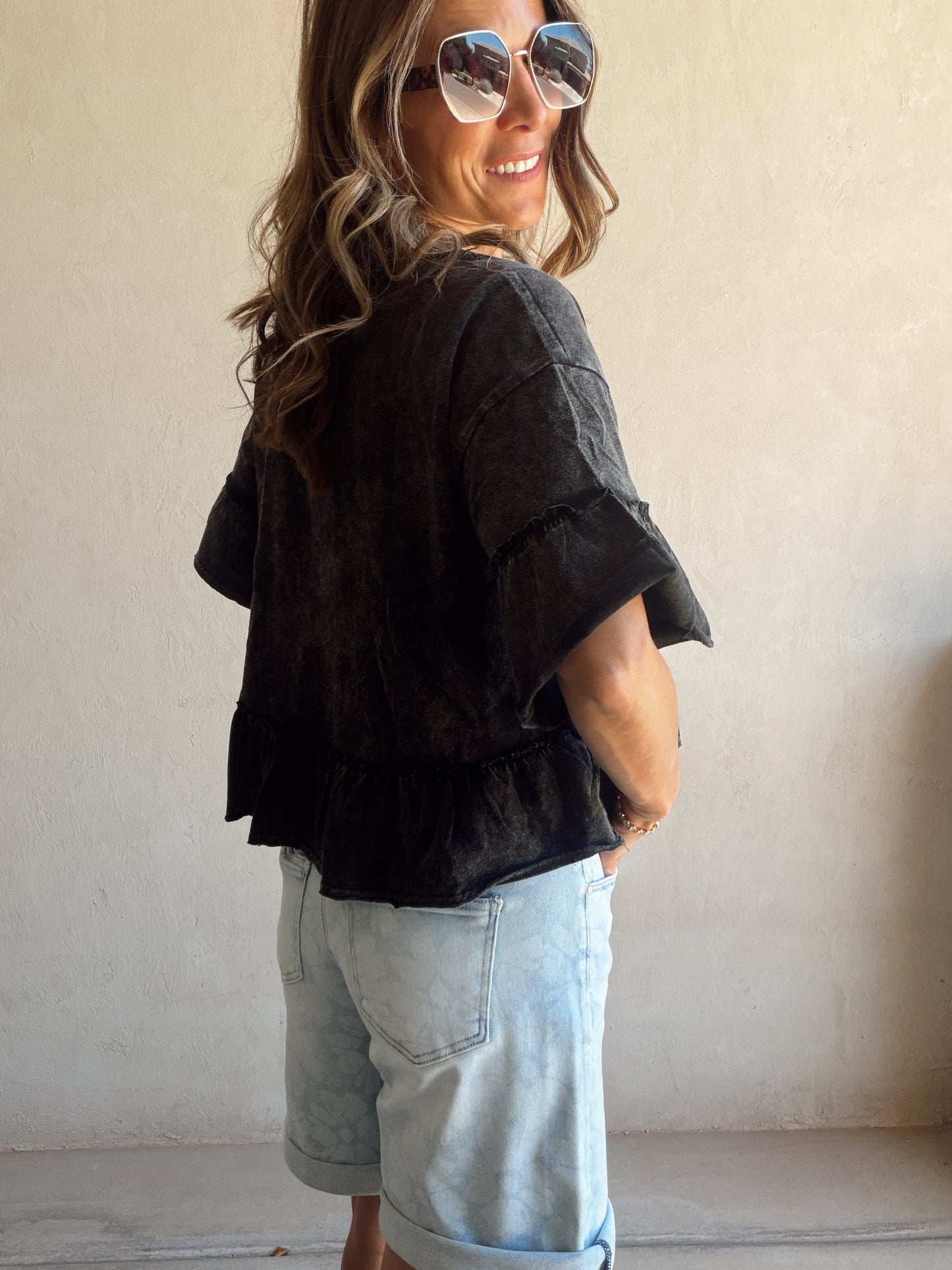 Natalia Flowy Top in Black