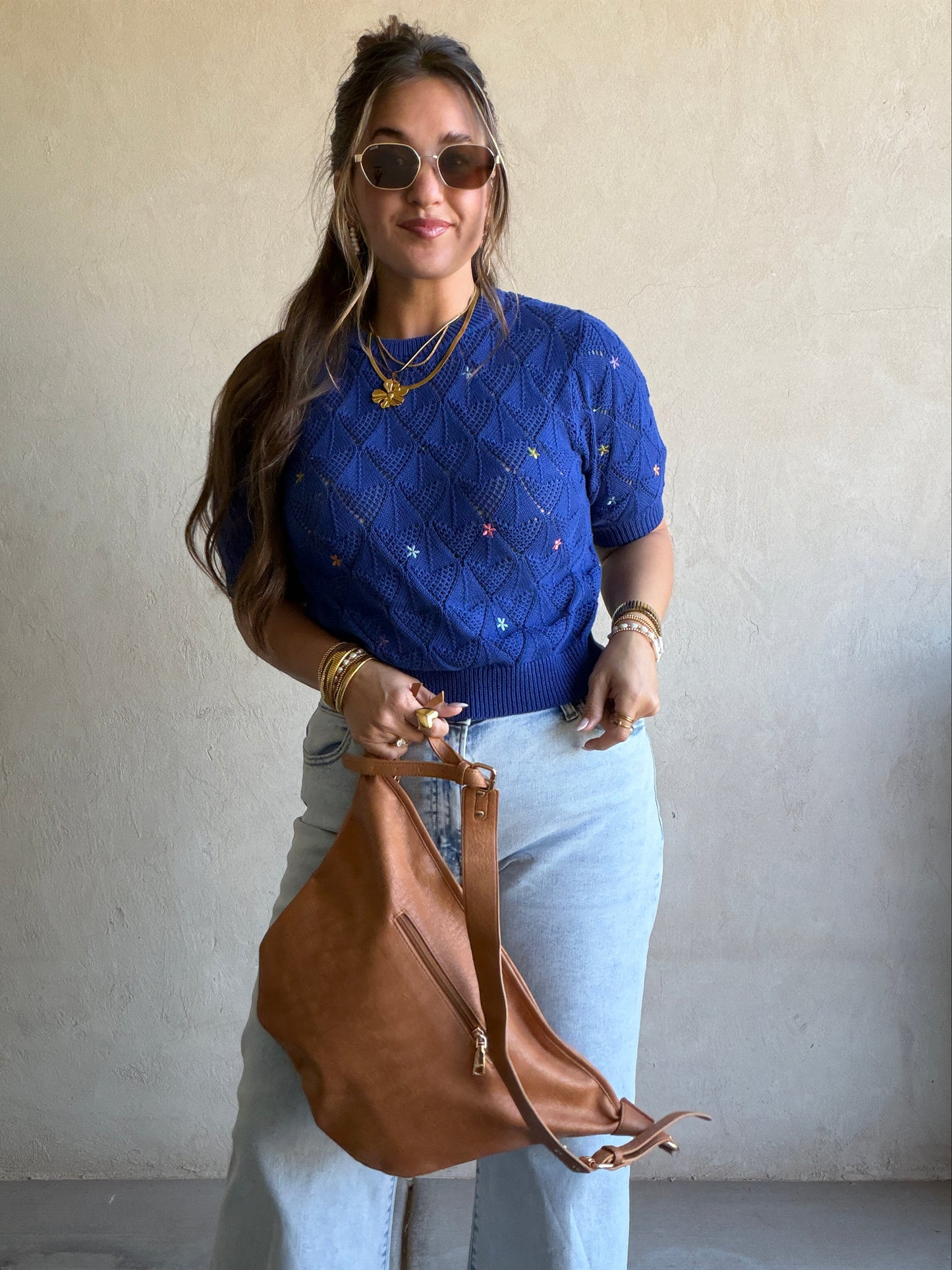 Kenzley Pointelle Sweater in Royal Blue