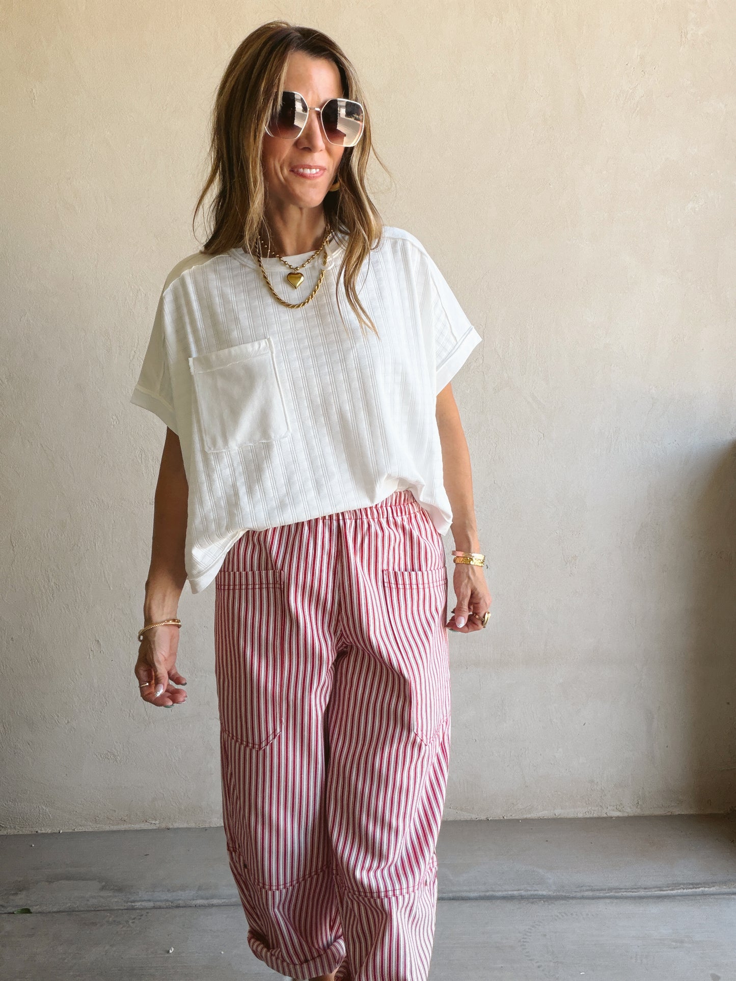 Kellie Boxy Textured Tee in White