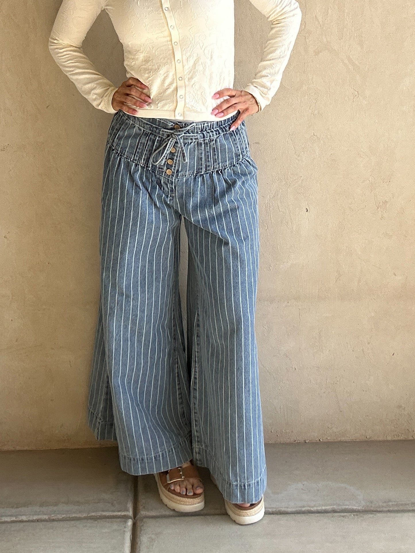 Natalie Pintuck Wide Leg Striped Pants