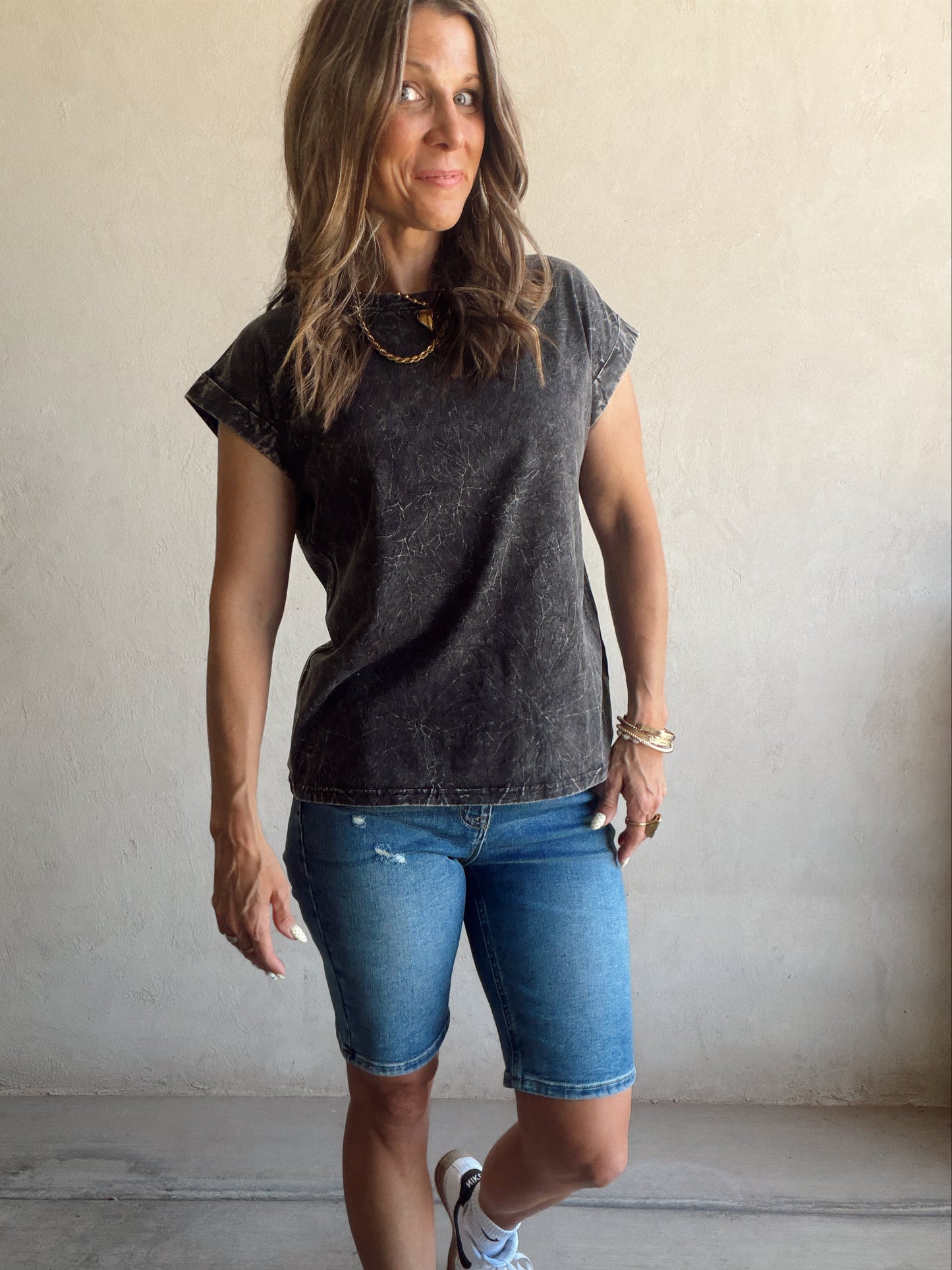 Amber Mineral Washed Top in Black