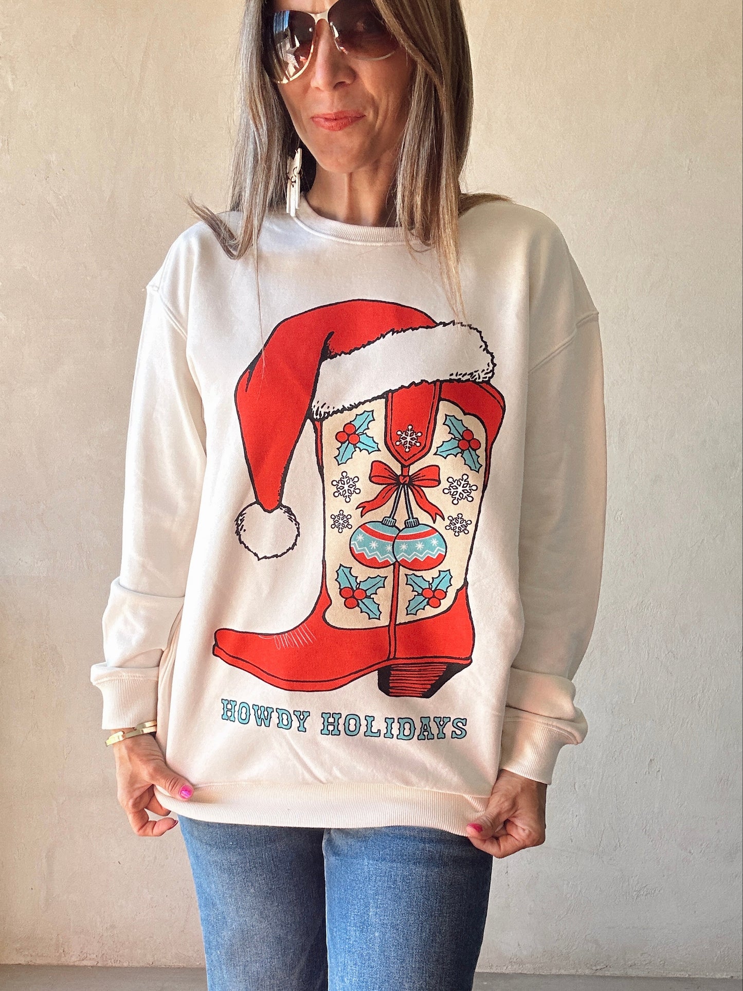 Howdy Holidays Sweatshirt in Cream