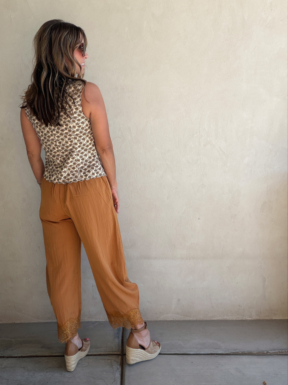 Bella Lace Detailed Pants in Camel