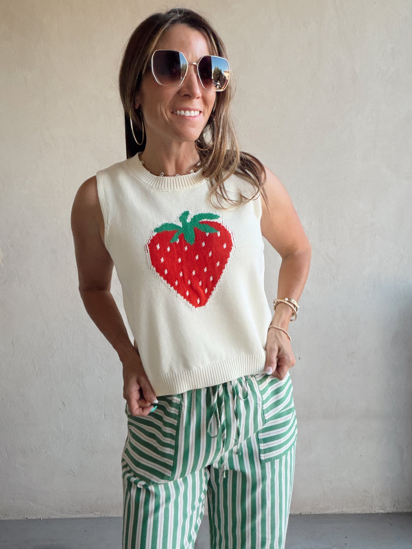 Vicki Strawberry Vest in Cream