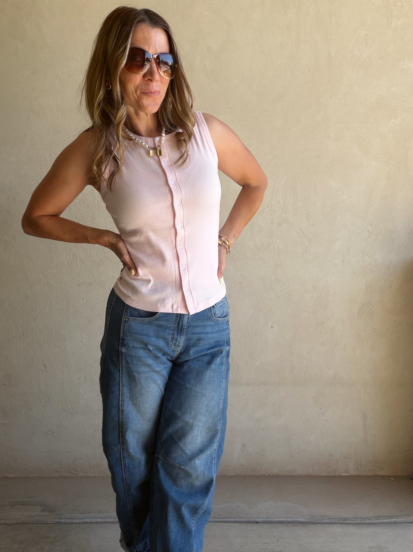 Whitney Ribbed Sleeveless Tank in Soft Pink