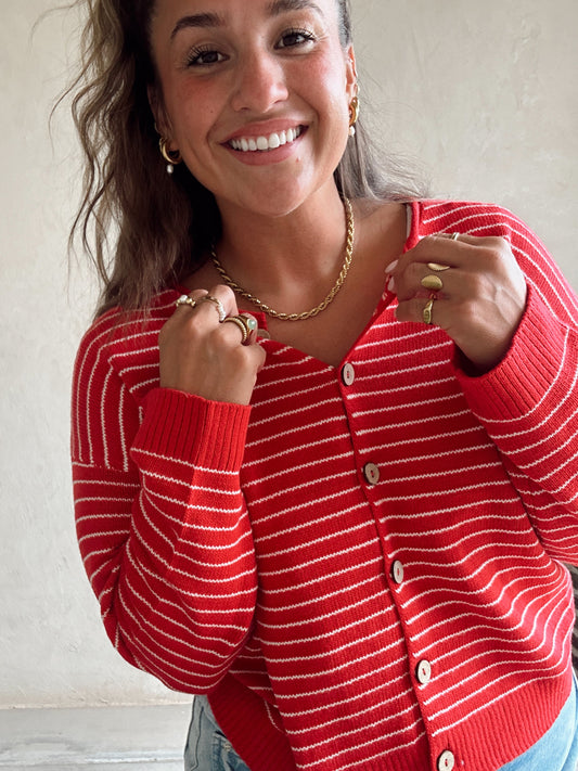 Mandy Striped Cardigan in Red