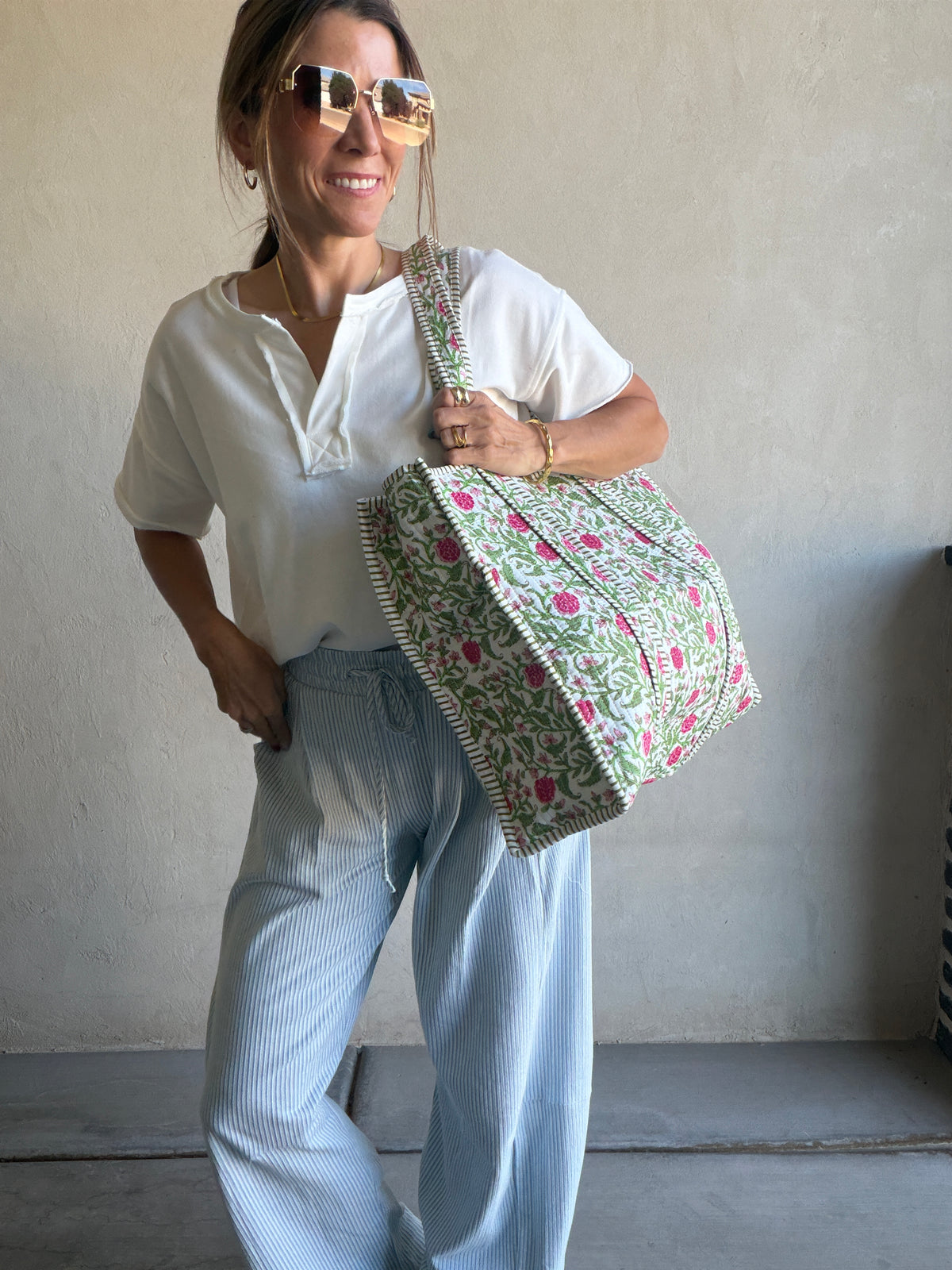 Mindee Quilted Bag – Green Leaf