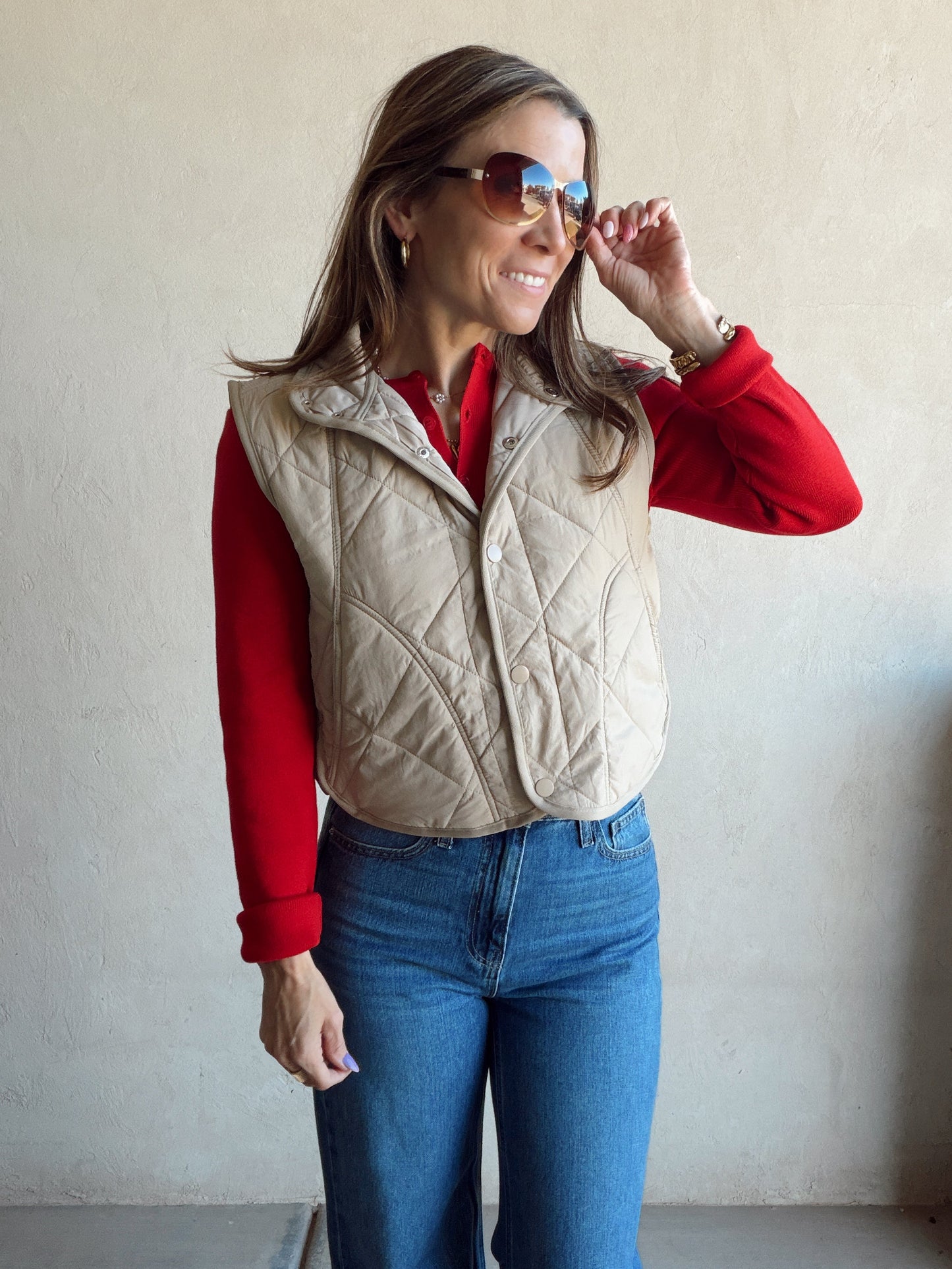 Rebecca Puffer Vest in Taupe