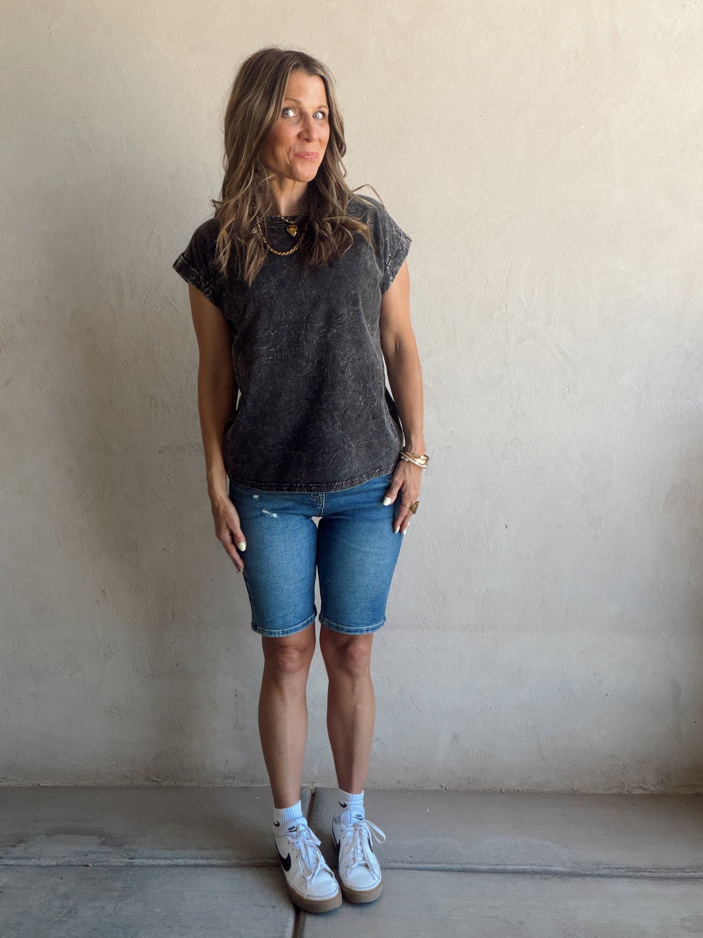 Amber Mineral Washed Top in Black