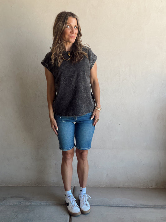 Amber Mineral Washed Top in Black
