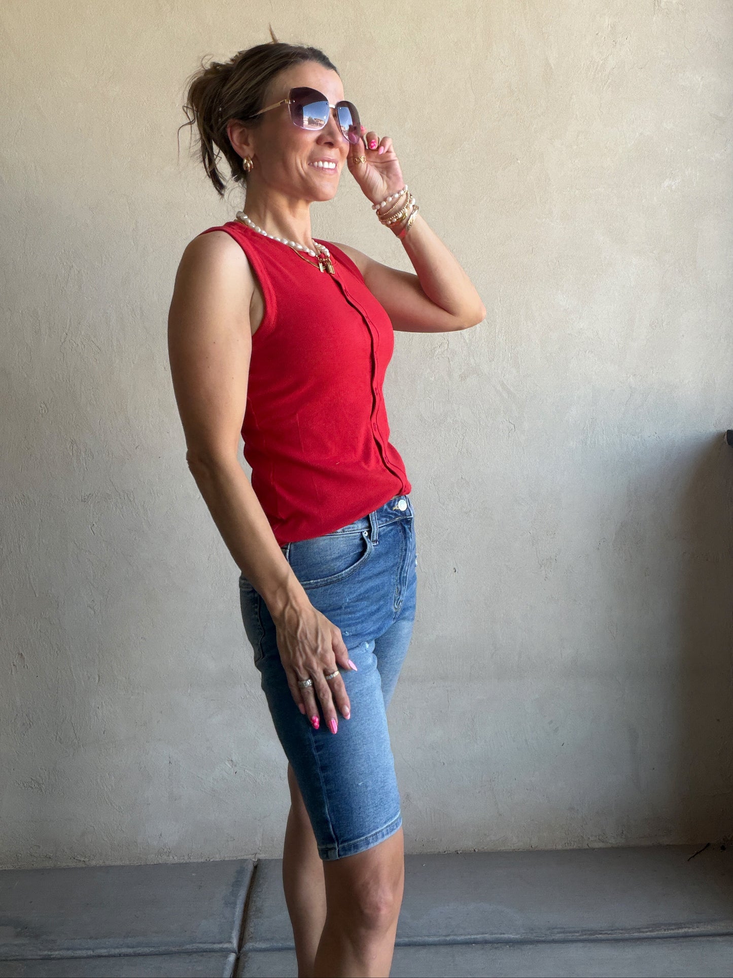 Whitney Ribbed Sleeveless Tank in Red
