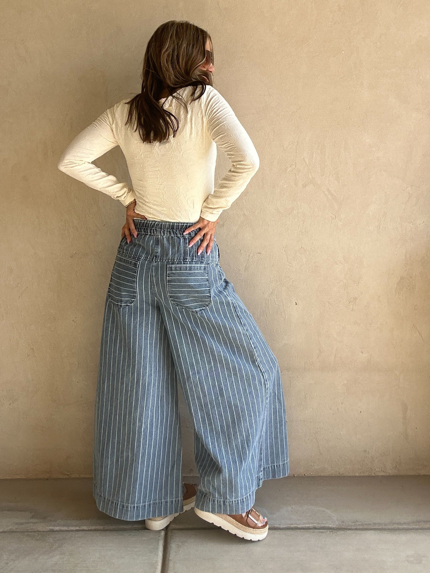 Natalie Pintuck Wide Leg Striped Pants