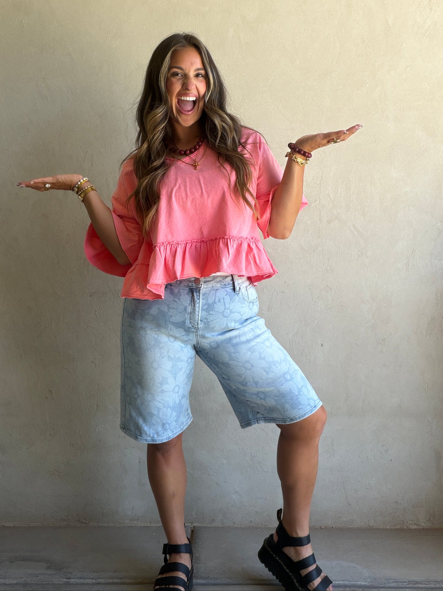 Natalia Flowy Top in Coral