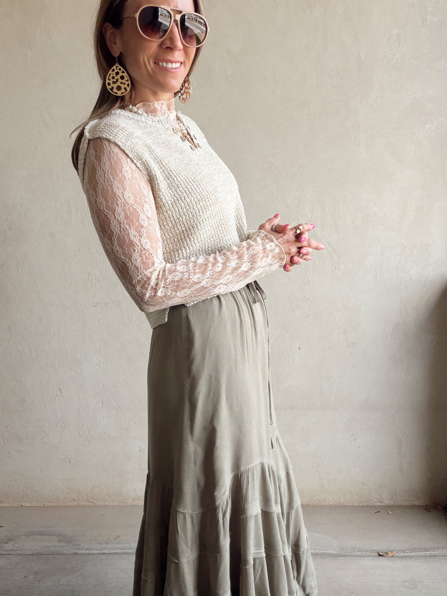 Candace V-Neck Top in Oatmeal