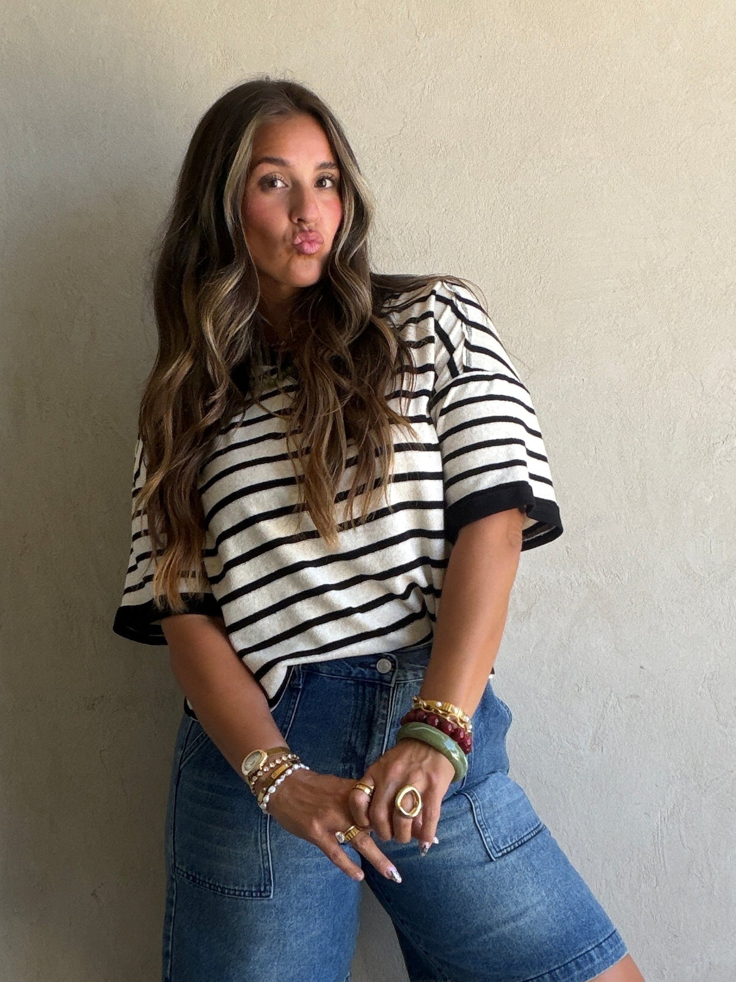 Janna Stripe Top in Oatmeal & Black