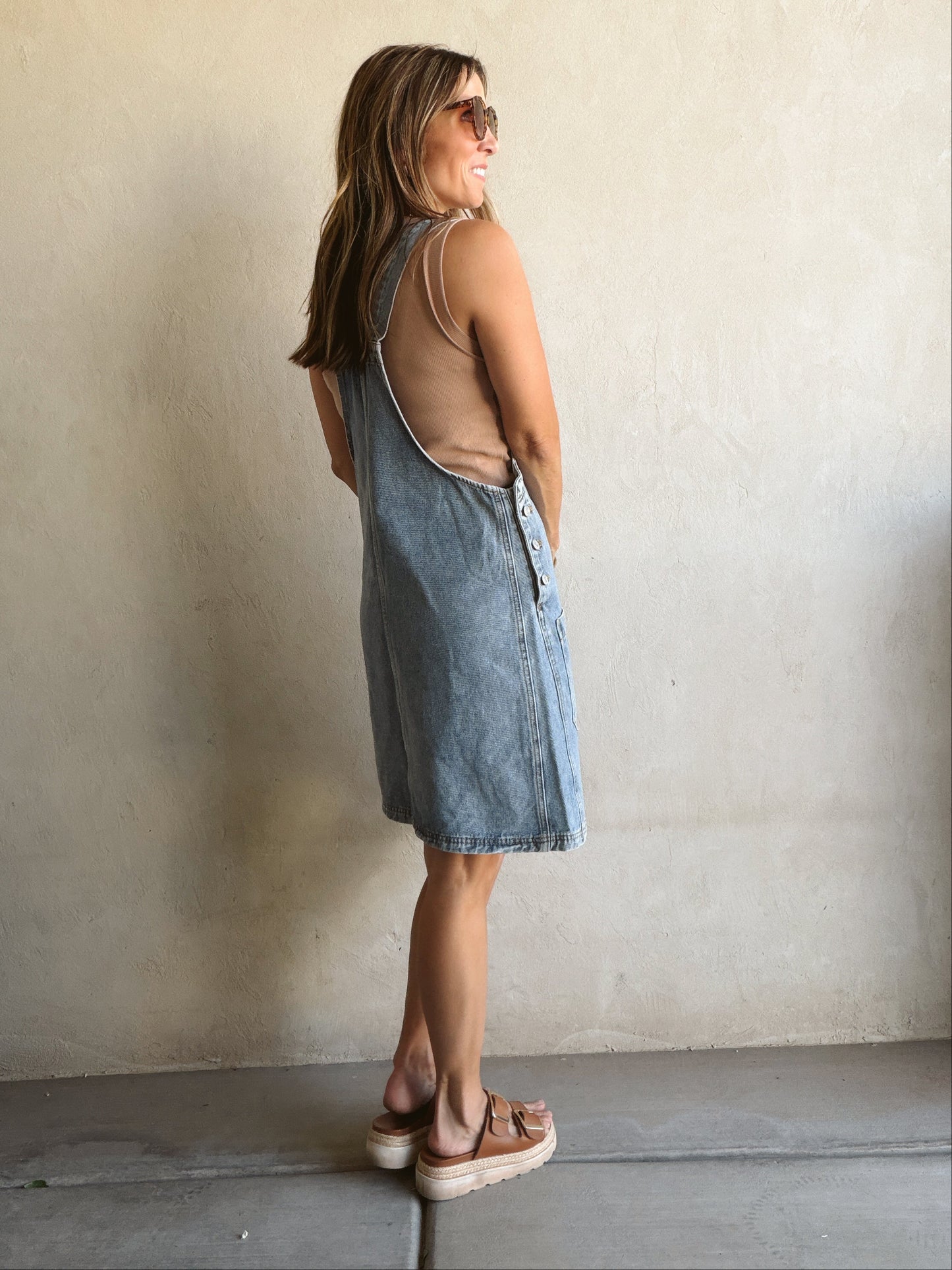 Angie Overall Dress in Medium Wash Denim