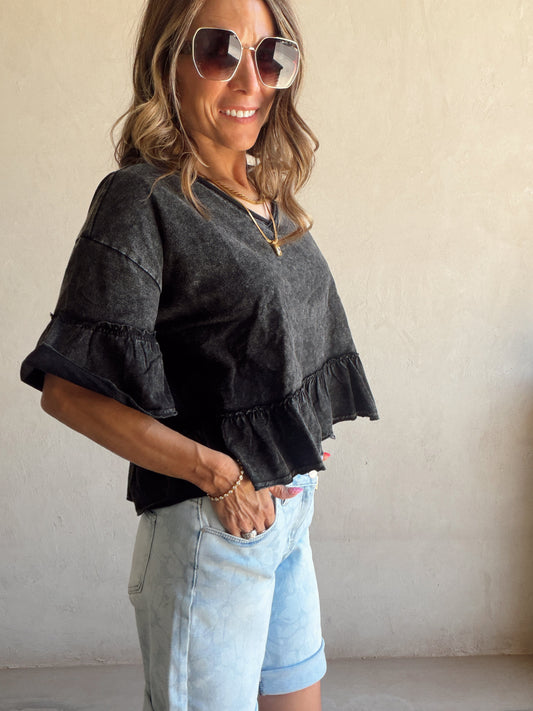 Natalia Flowy Top in Black