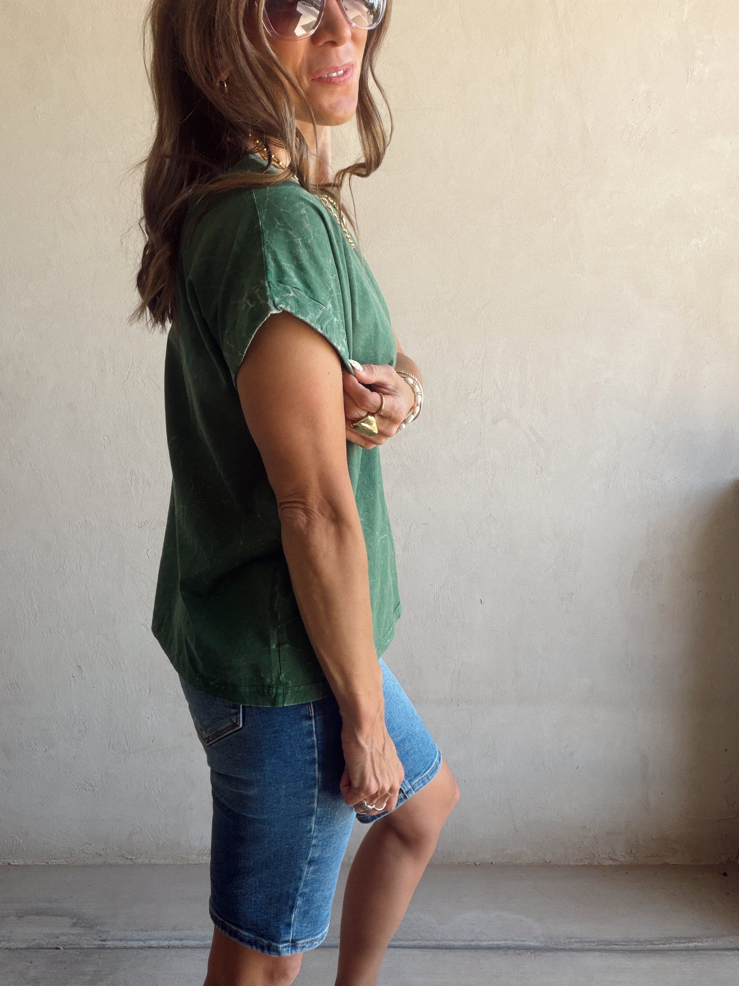 Amber Mineral Washed Top in Evergreen